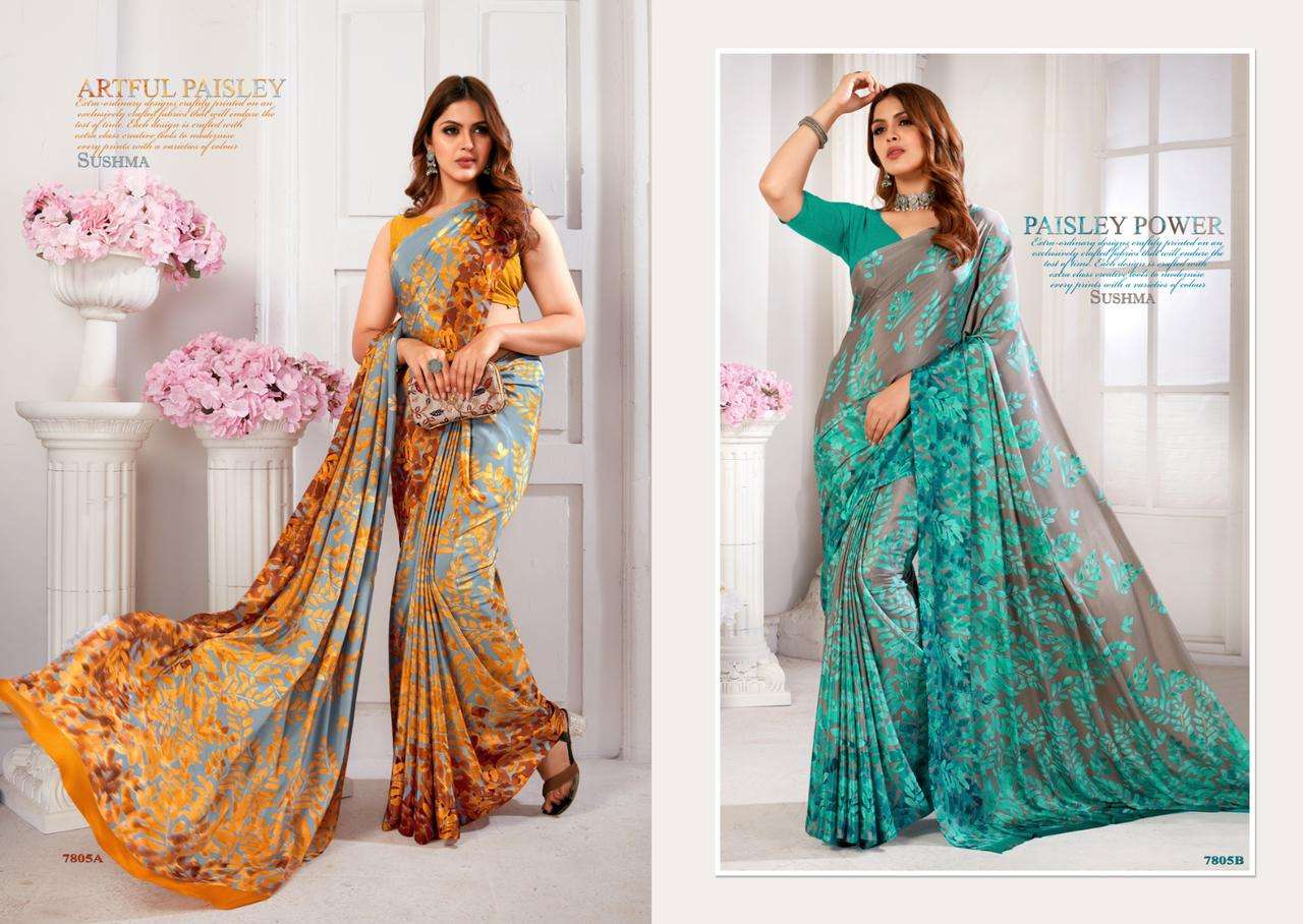 SUSHMA FASHIONABLE CREPE DIGITAL PRINTED SAREE