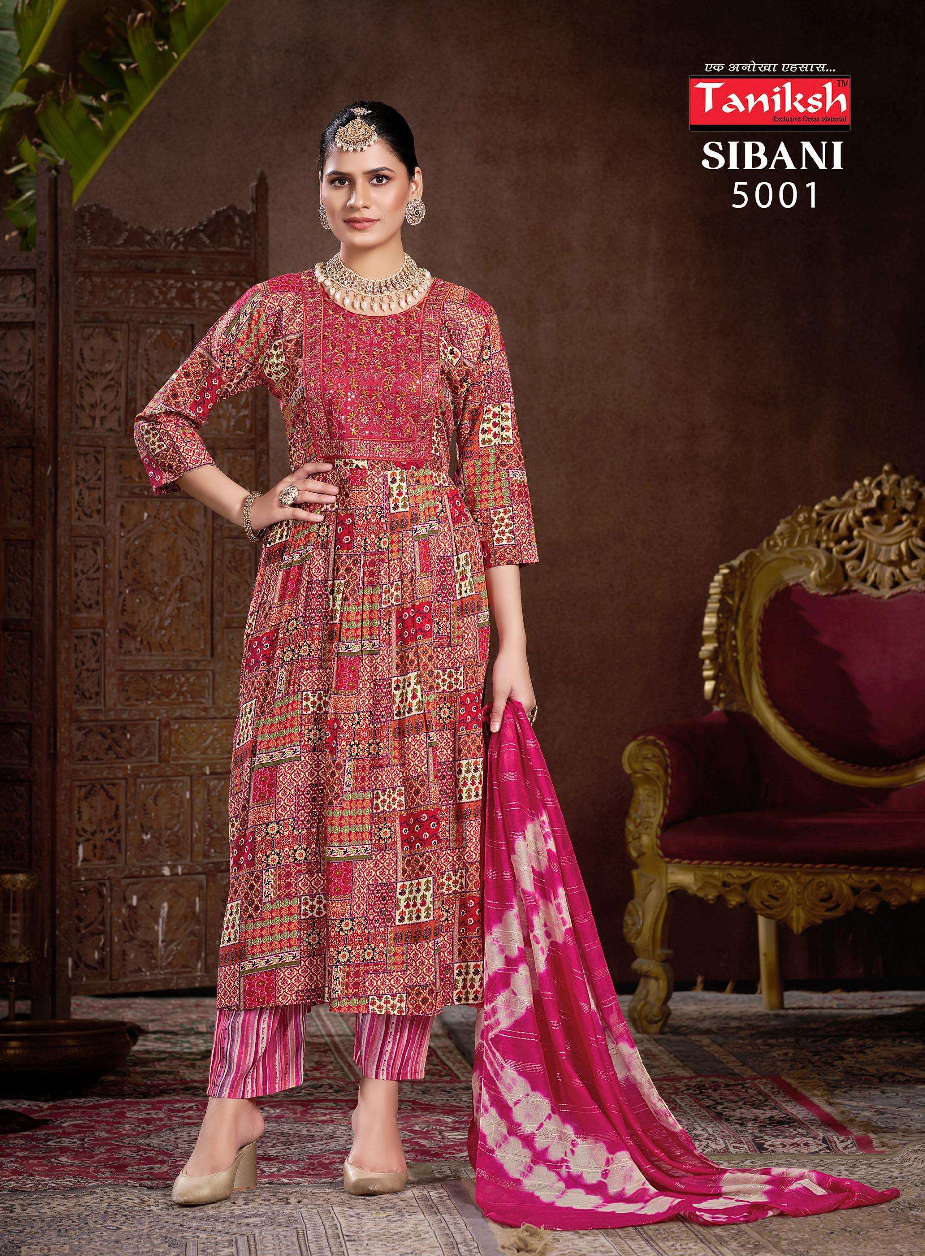 TANIKSH SIBANI VOL 5 RAYON FANCY NAIRA CUT PATTERN KURTI COMBO SET 