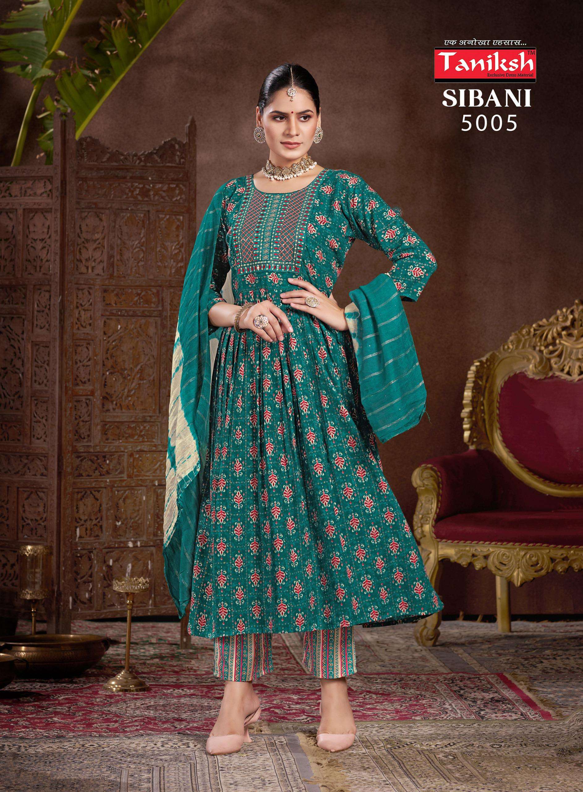 TANIKSH SIBANI VOL 5 RAYON FANCY NAIRA CUT PATTERN KURTI COMBO SET 