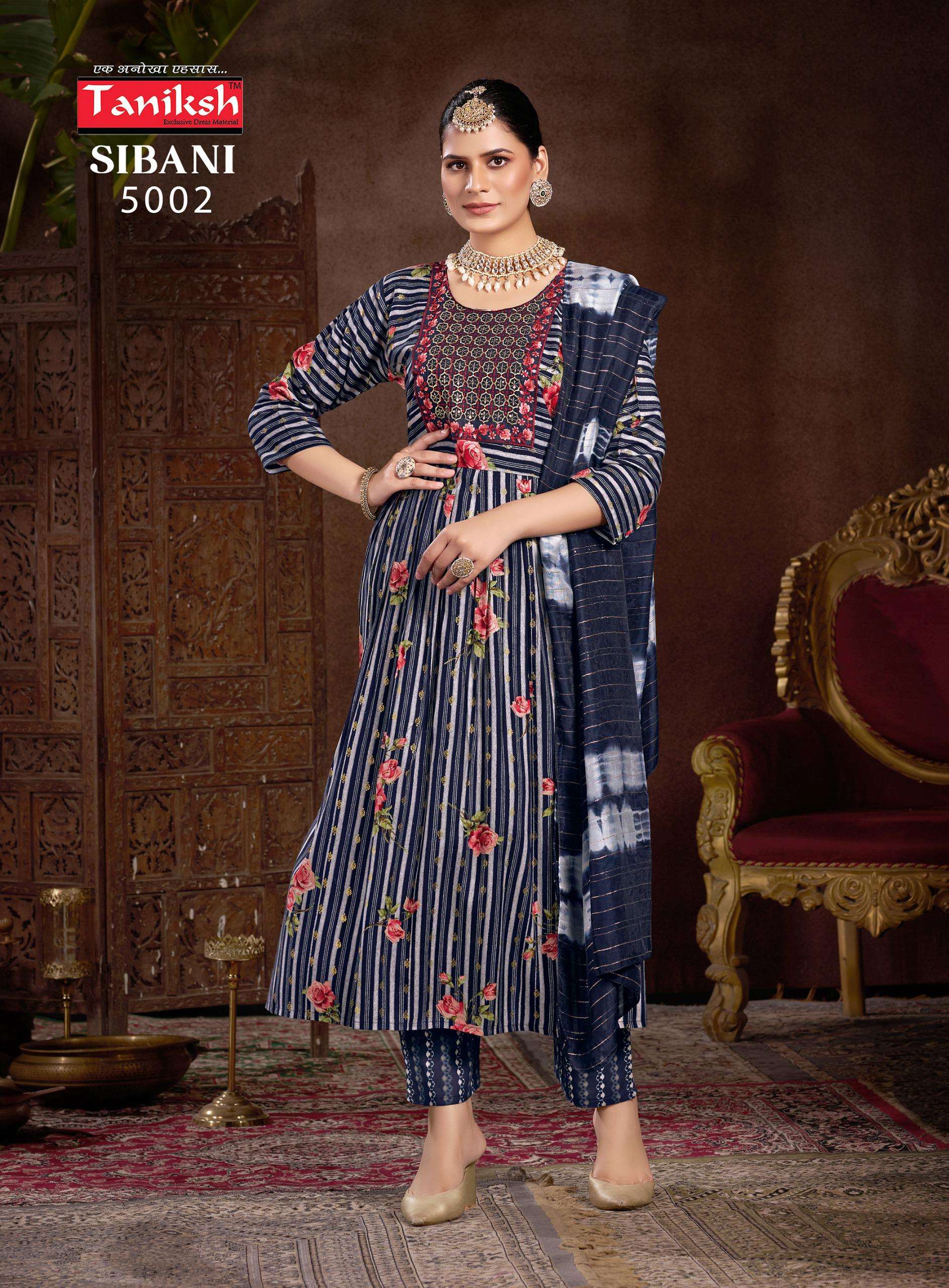 TANIKSH SIBANI VOL 5 RAYON FANCY NAIRA CUT PATTERN KURTI COMBO SET 