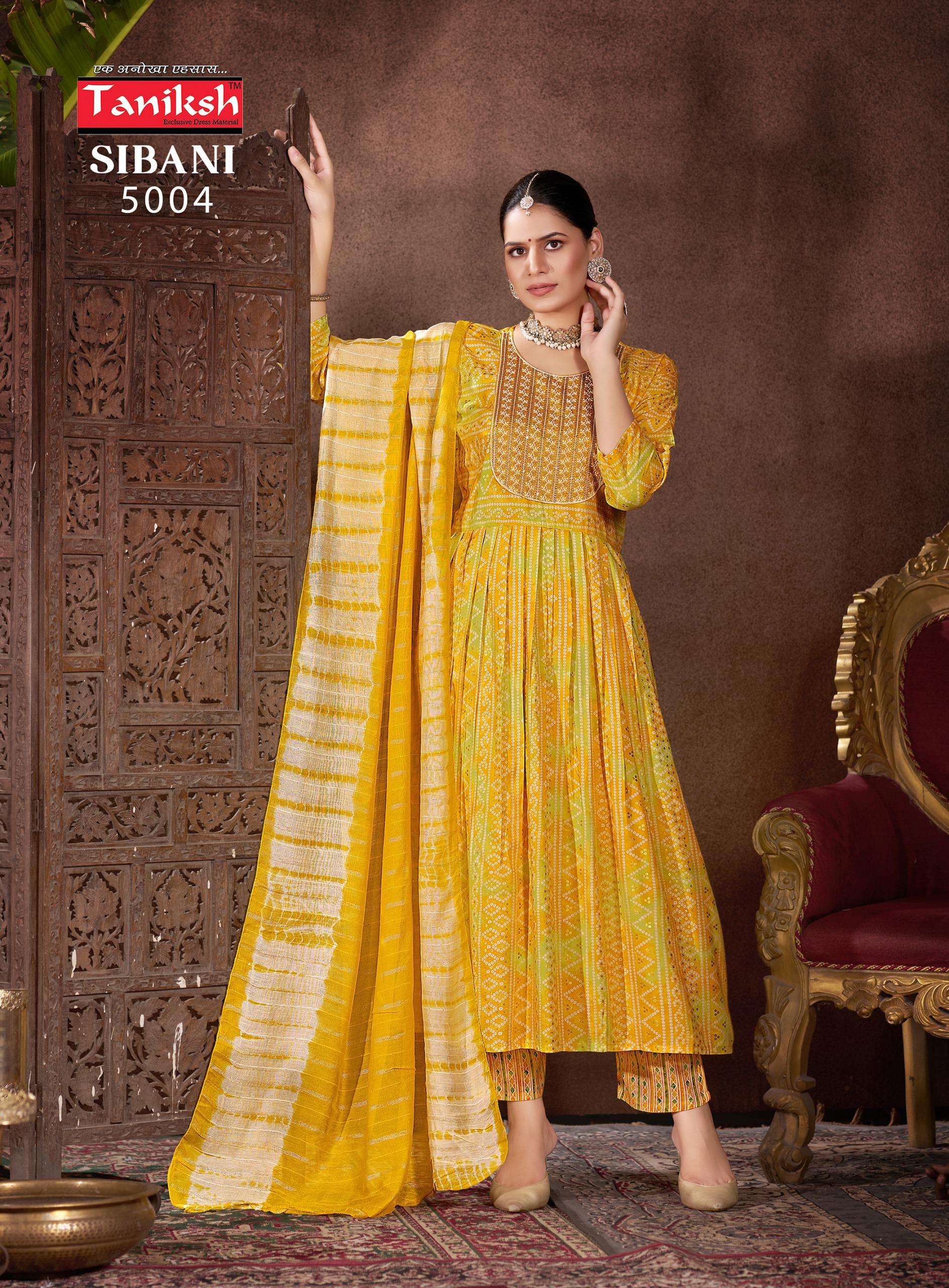 TANIKSH SIBANI VOL 5 RAYON FANCY NAIRA CUT PATTERN KURTI COMBO SET 