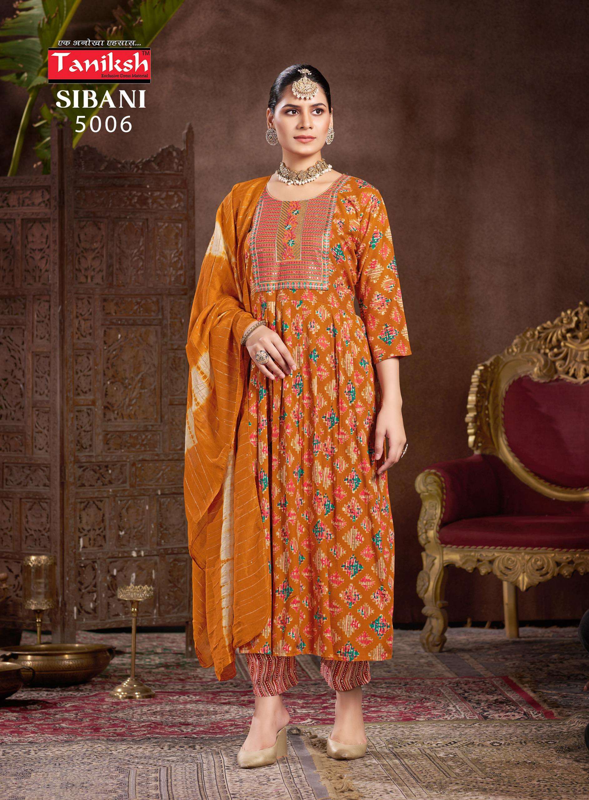 TANIKSH SIBANI VOL 5 RAYON FANCY NAIRA CUT PATTERN KURTI COMBO SET 