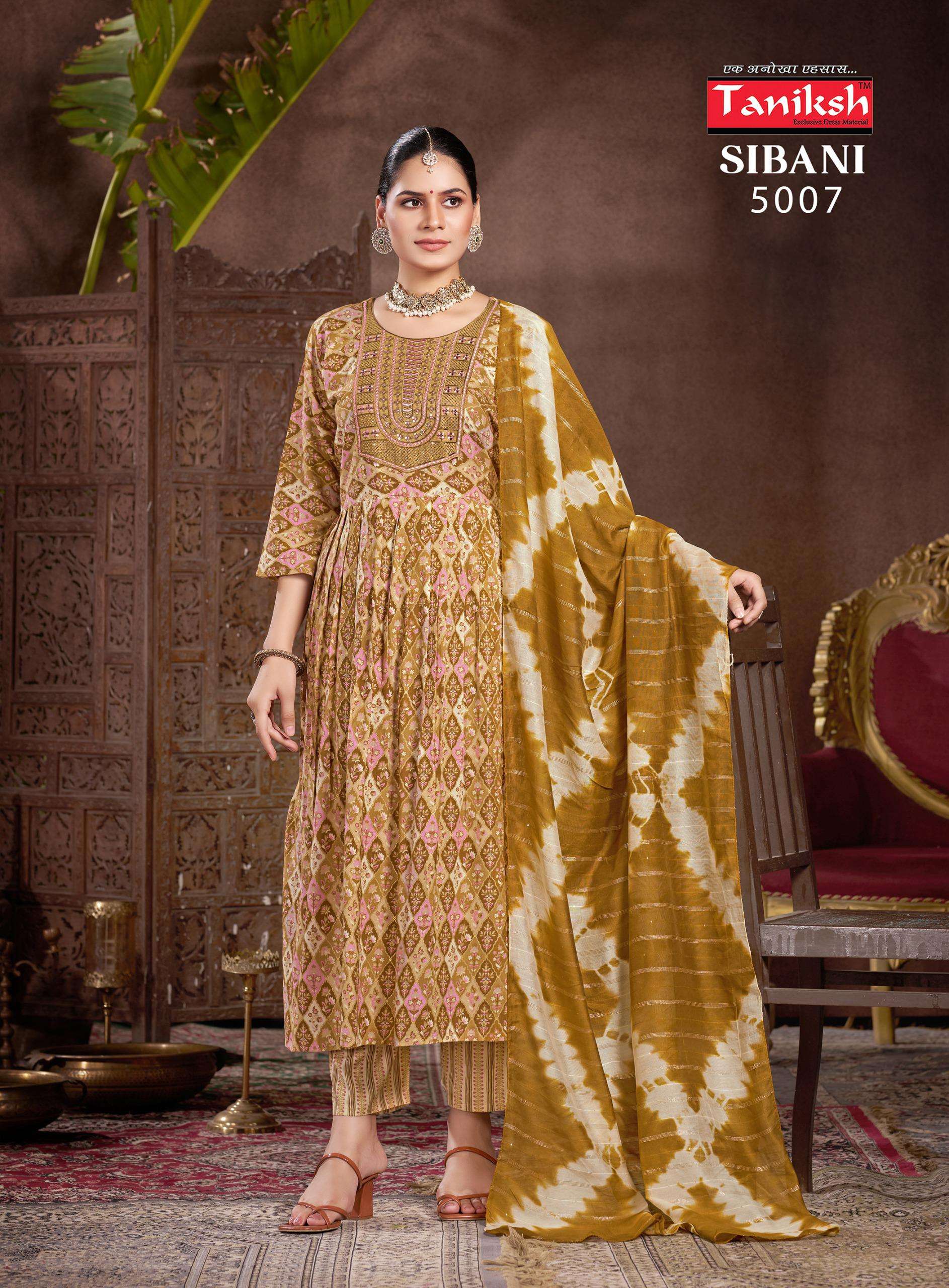 TANIKSH SIBANI VOL 5 RAYON FANCY NAIRA CUT PATTERN KURTI COMBO SET 