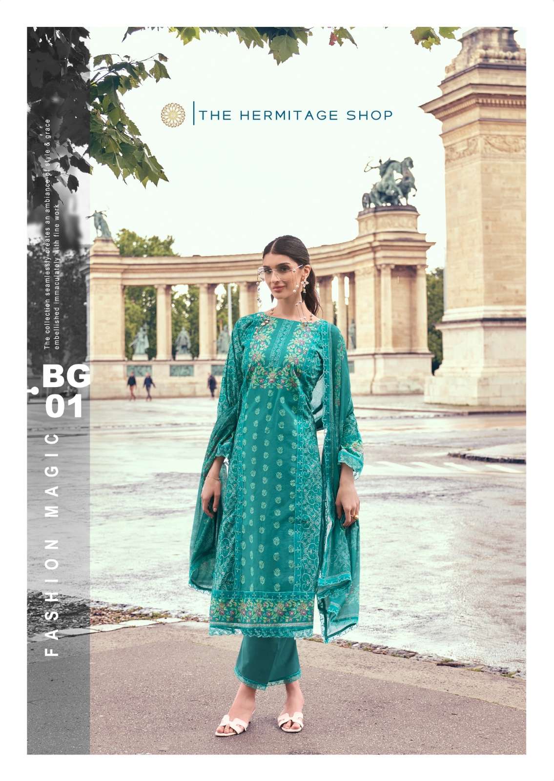 THE HERMITAGE SHOP BAGH LAWN COTTON CHIKANKARI WORK SUIT