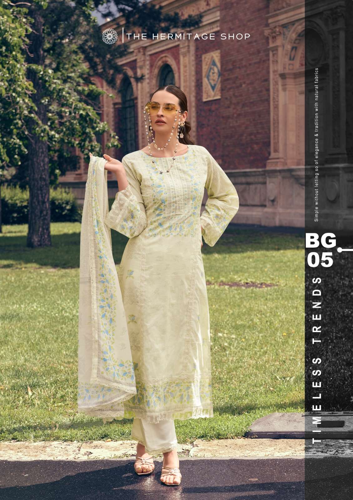 THE HERMITAGE SHOP BAGH LAWN COTTON CHIKANKARI WORK SUIT