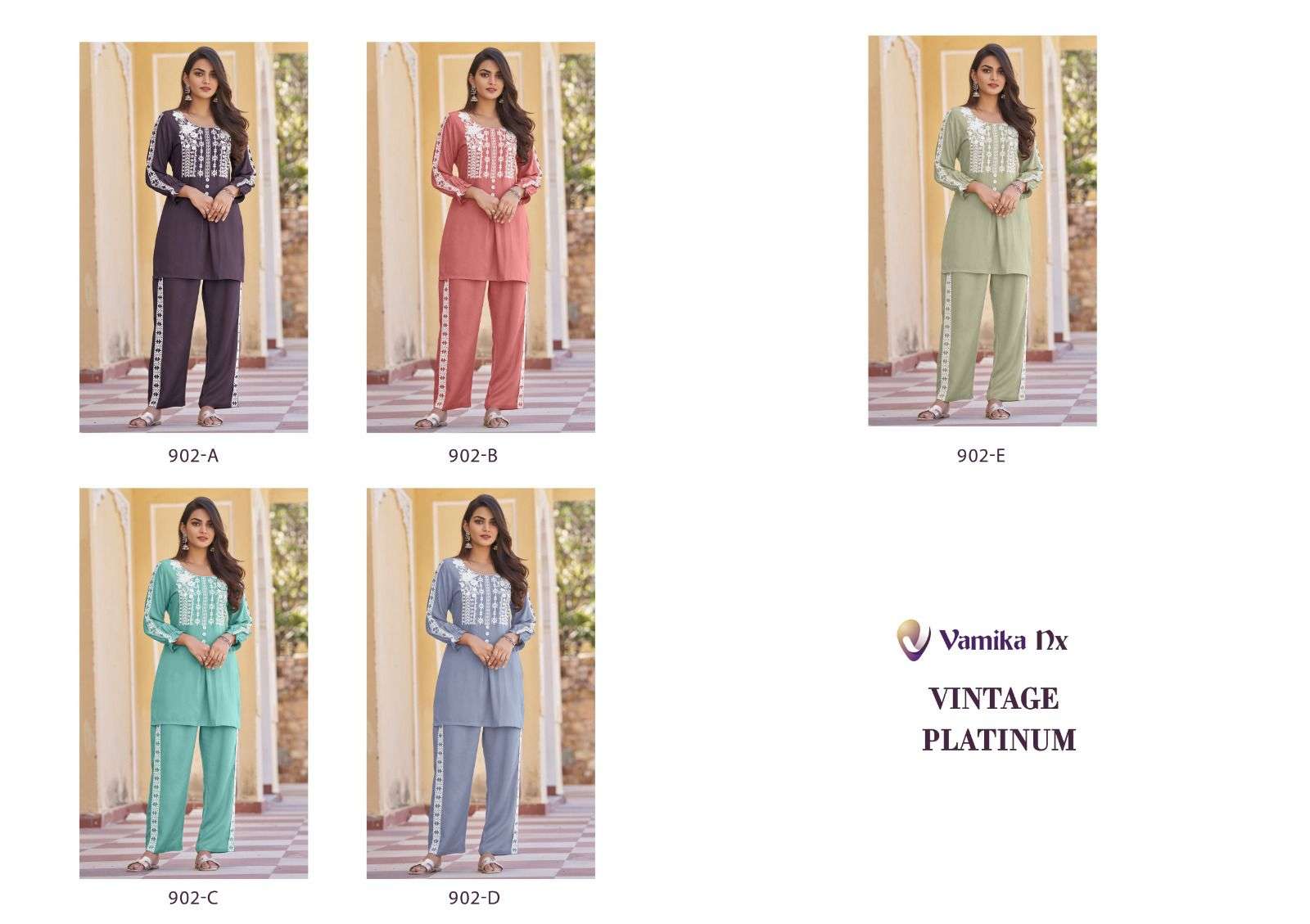 VAMIKA NX VINTAGE PLATINUM RAYON FANCY LUCKNOWI WORK CORD SET