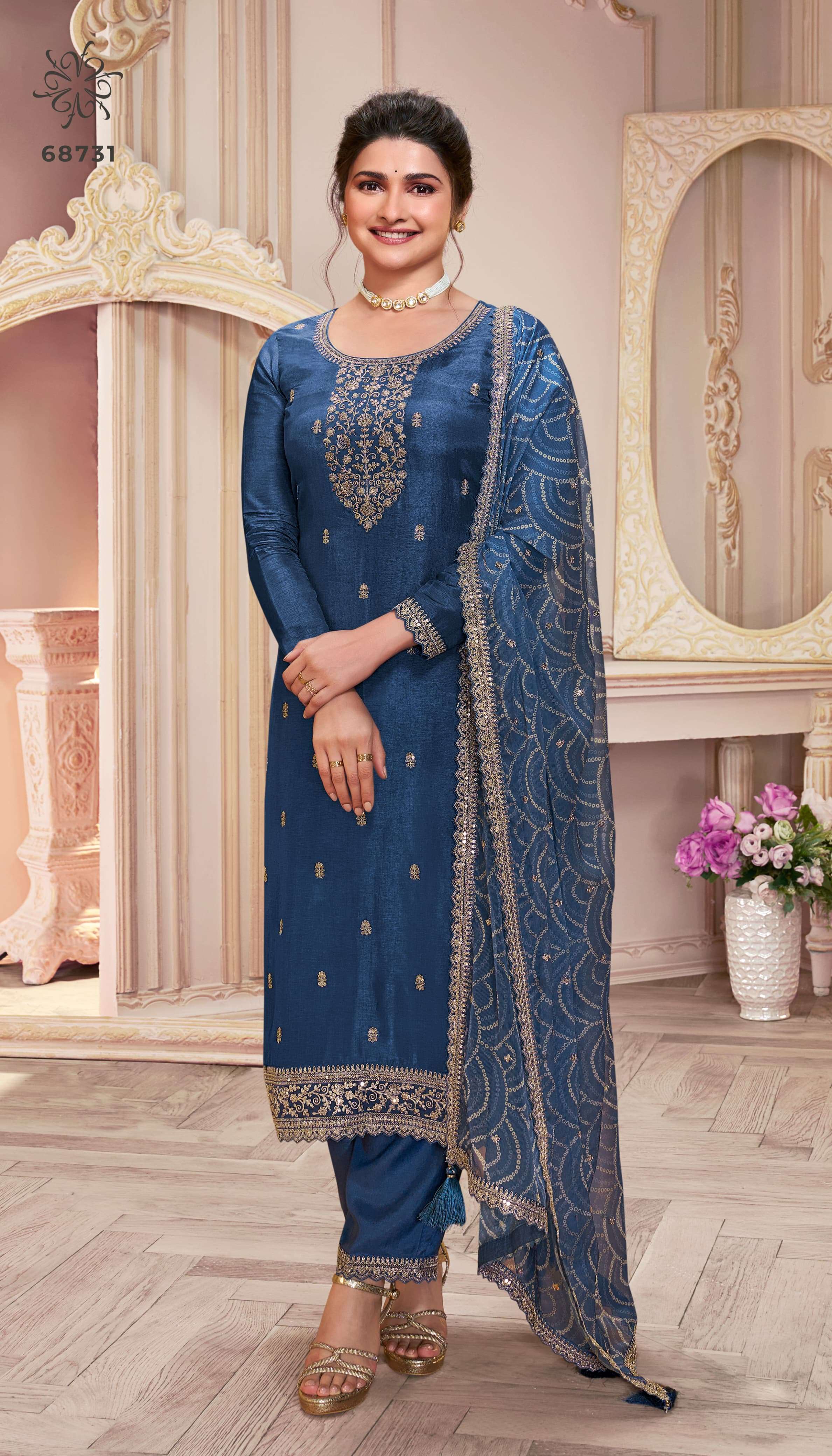 VINAY FASHION KULEESH SAANJH SILK GEORGETTE HEAVY DESIGNER SUIT