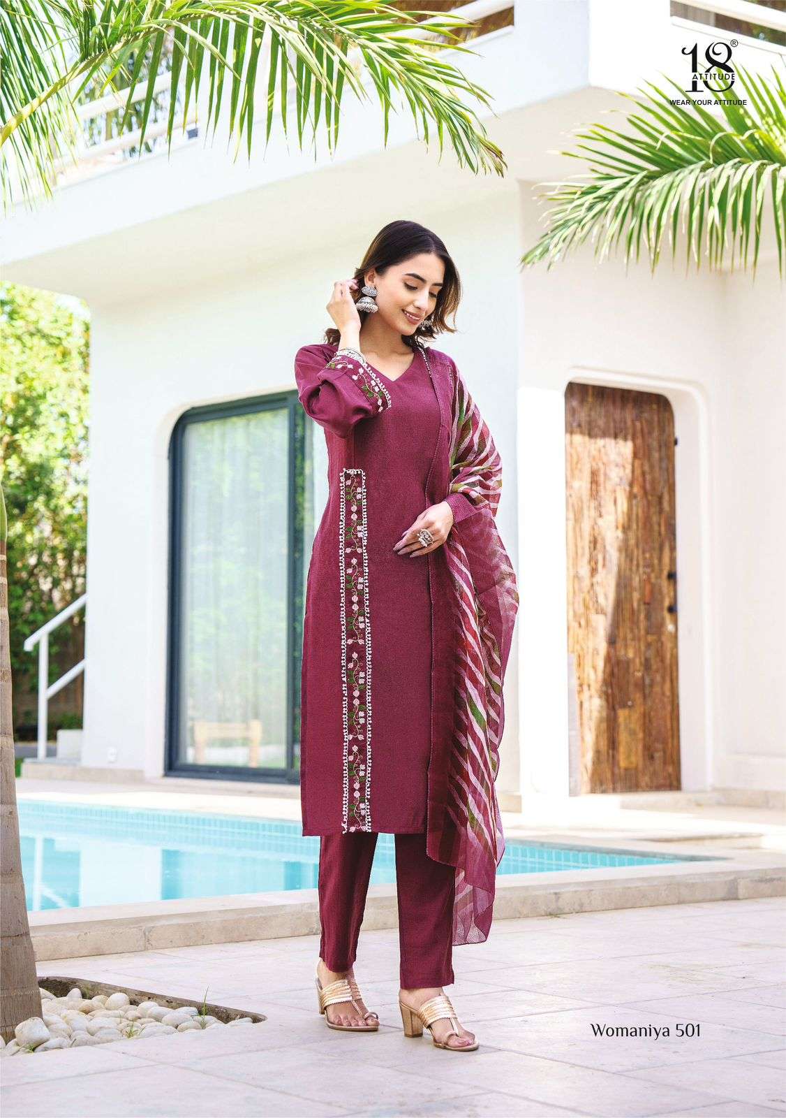 18 ATTITUDE WOMANIYA VOL 5 VISCOSE FANCY WORK KURTI COMBO SET 