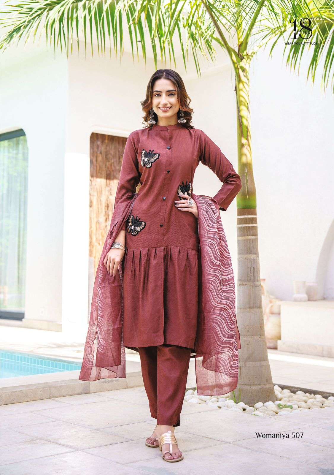 18 ATTITUDE WOMANIYA VOL 5 VISCOSE FANCY WORK KURTI COMBO SET 