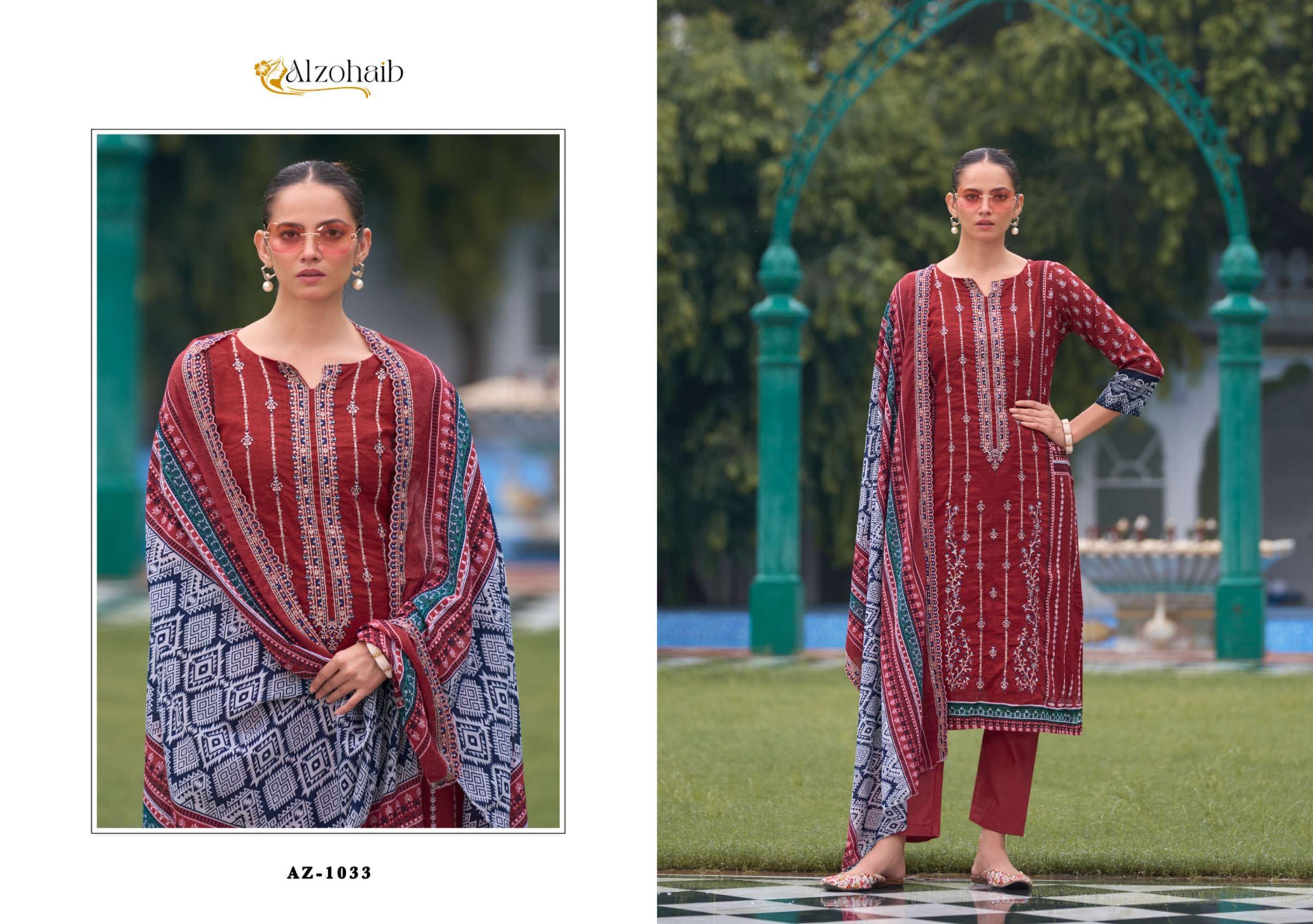 AL ZOHAIB BIN SAEED VOL 1 COTTON SELF EMBROIDERY WORK SUIT