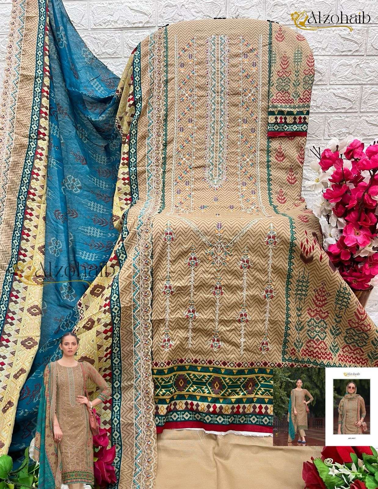 AL ZOHAIB BIN SAEED VOL 1 COTTON SELF EMBROIDERY WORK SUIT