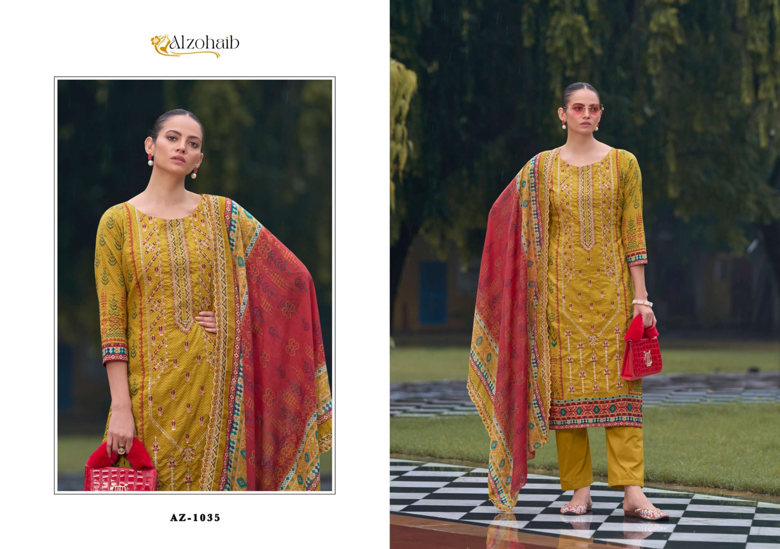 AL ZOHAIB BIN SAEED VOL 1 COTTON SELF EMBROIDERY WORK SUIT