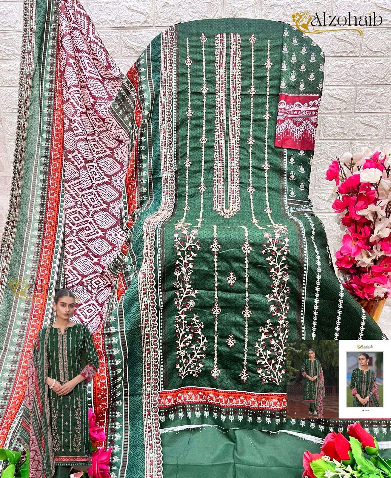 AL ZOHAIB BIN SAEED VOL 1 COTTON SELF EMBROIDERY WORK SUIT