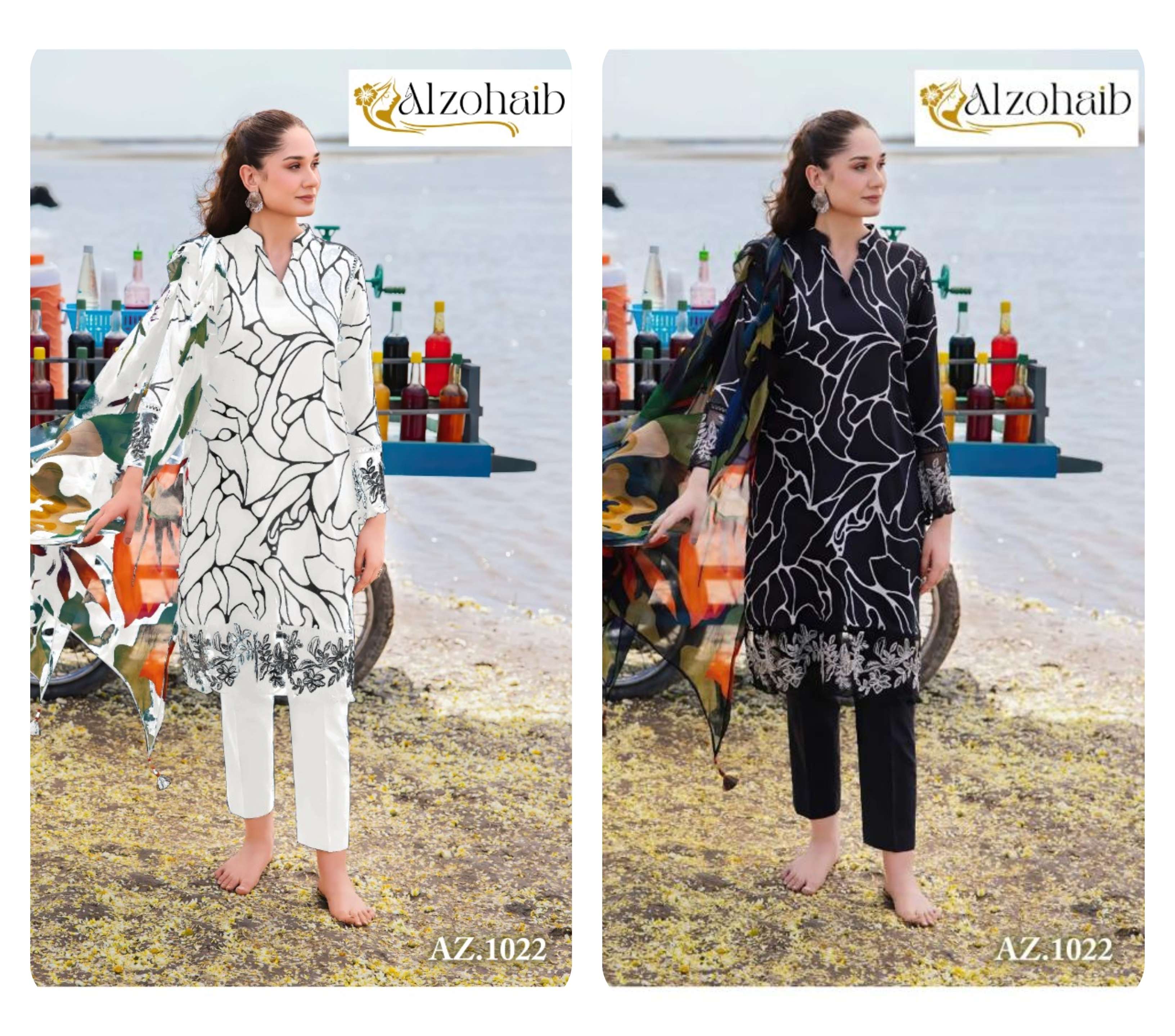 AL ZOHAIB M BASIC BLACK & WHITE COTTON SALWAR KAMEEZ 