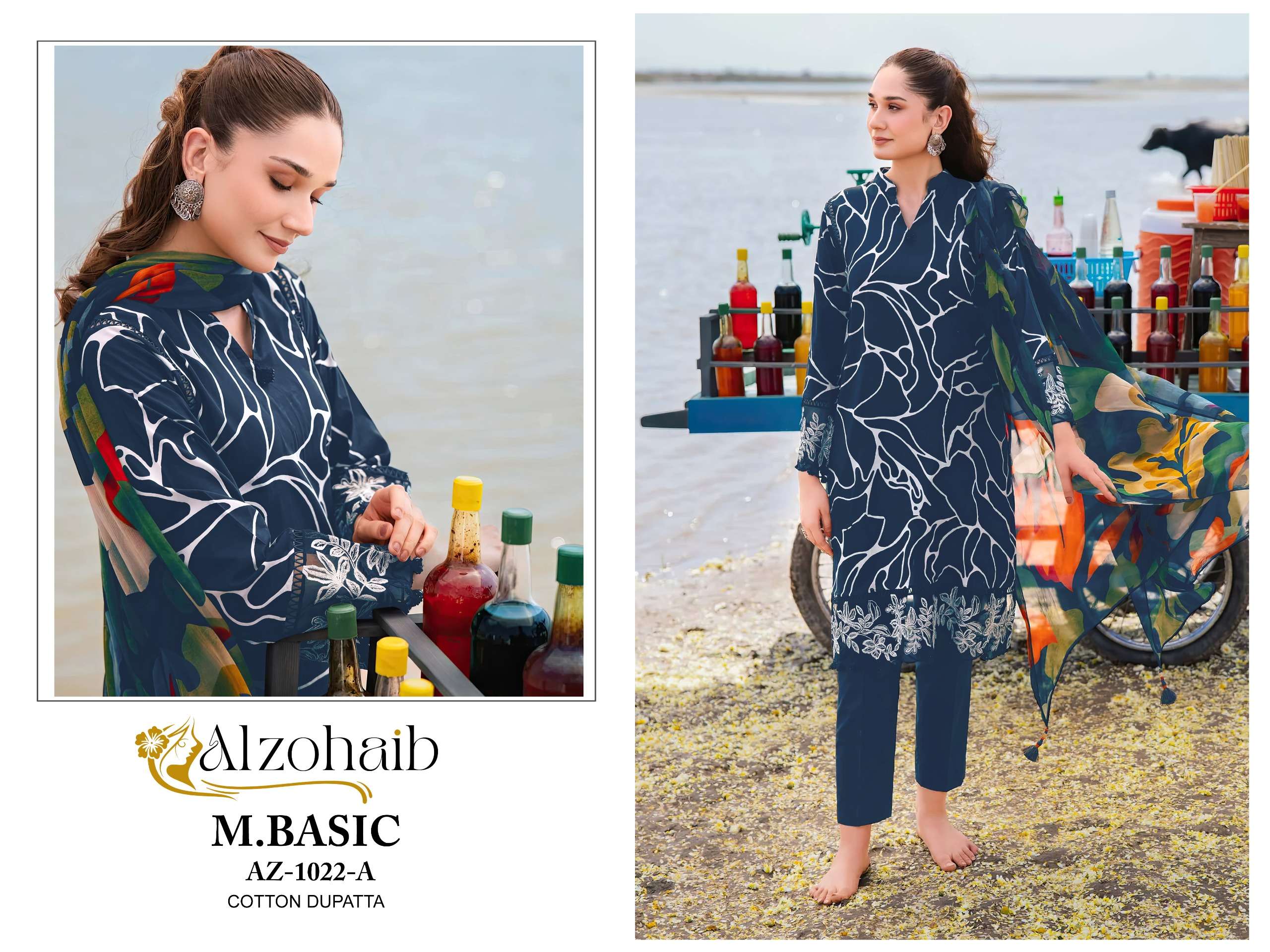 AL ZOHAIB M BASIC D NO 1022 COTTON FANCY WORK SALWAR KAMEEZ 