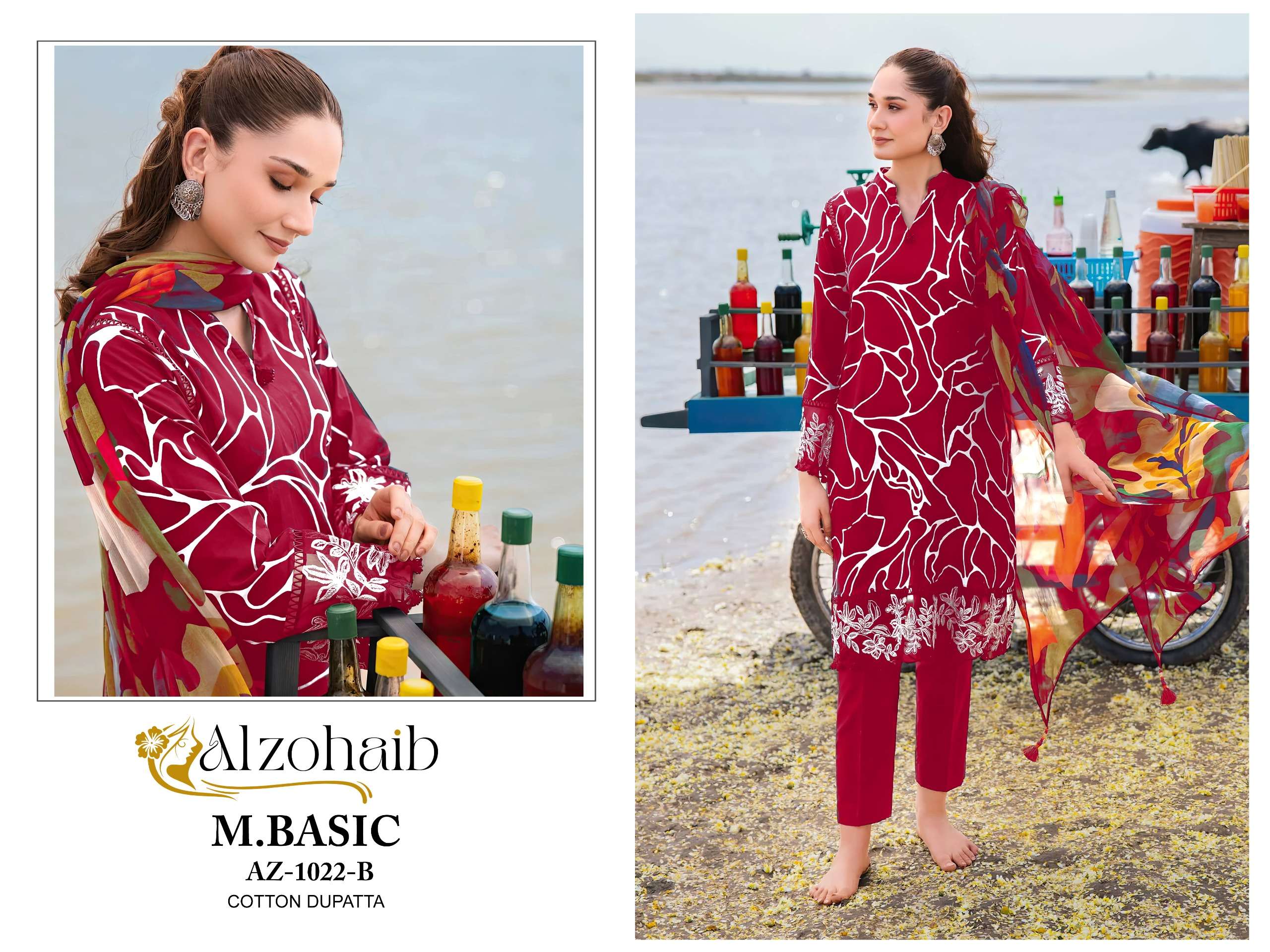 AL ZOHAIB M BASIC D NO 1022 COTTON FANCY WORK SALWAR KAMEEZ 