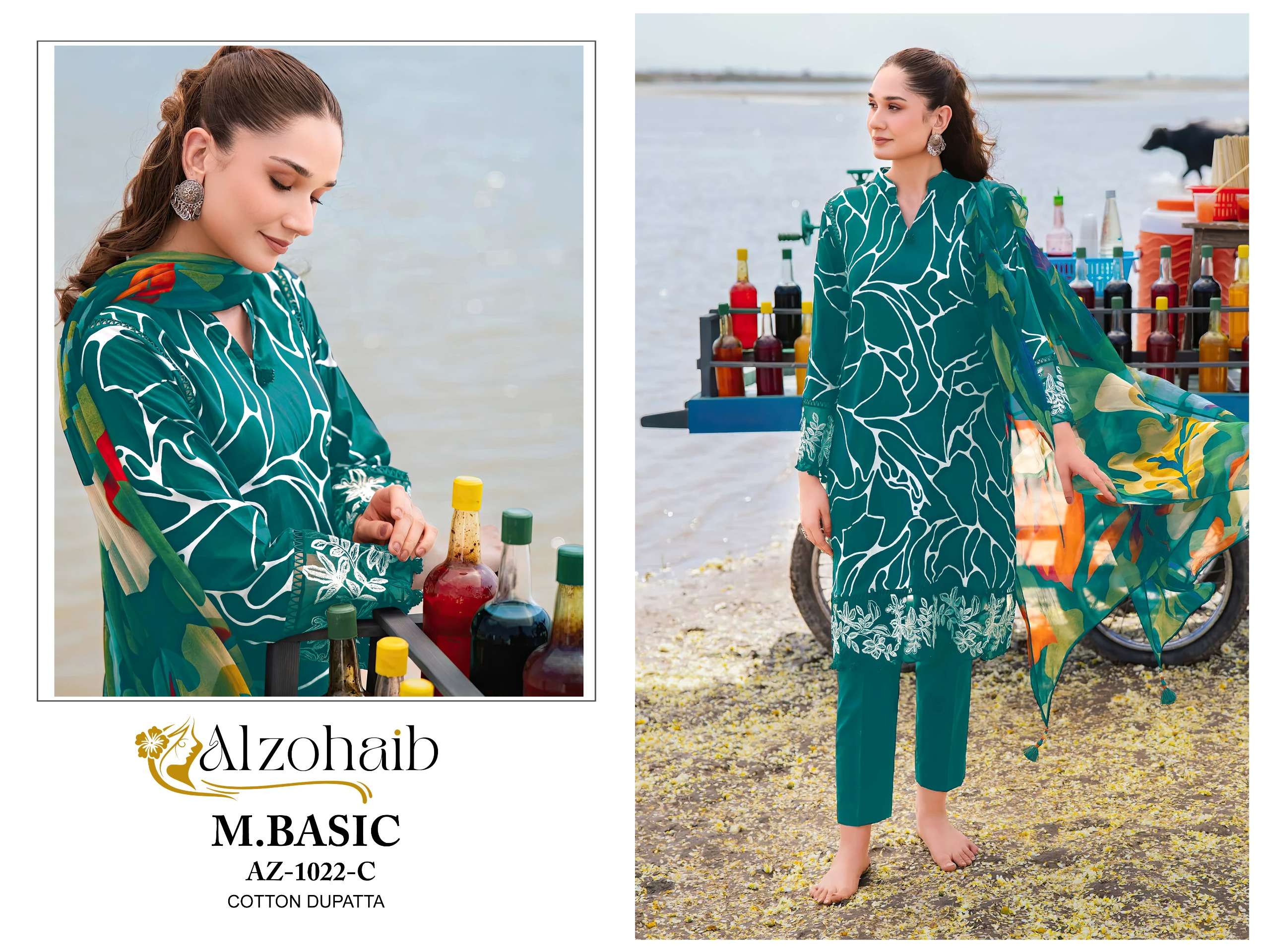 AL ZOHAIB M BASIC D NO 1022 COTTON FANCY WORK SALWAR KAMEEZ 