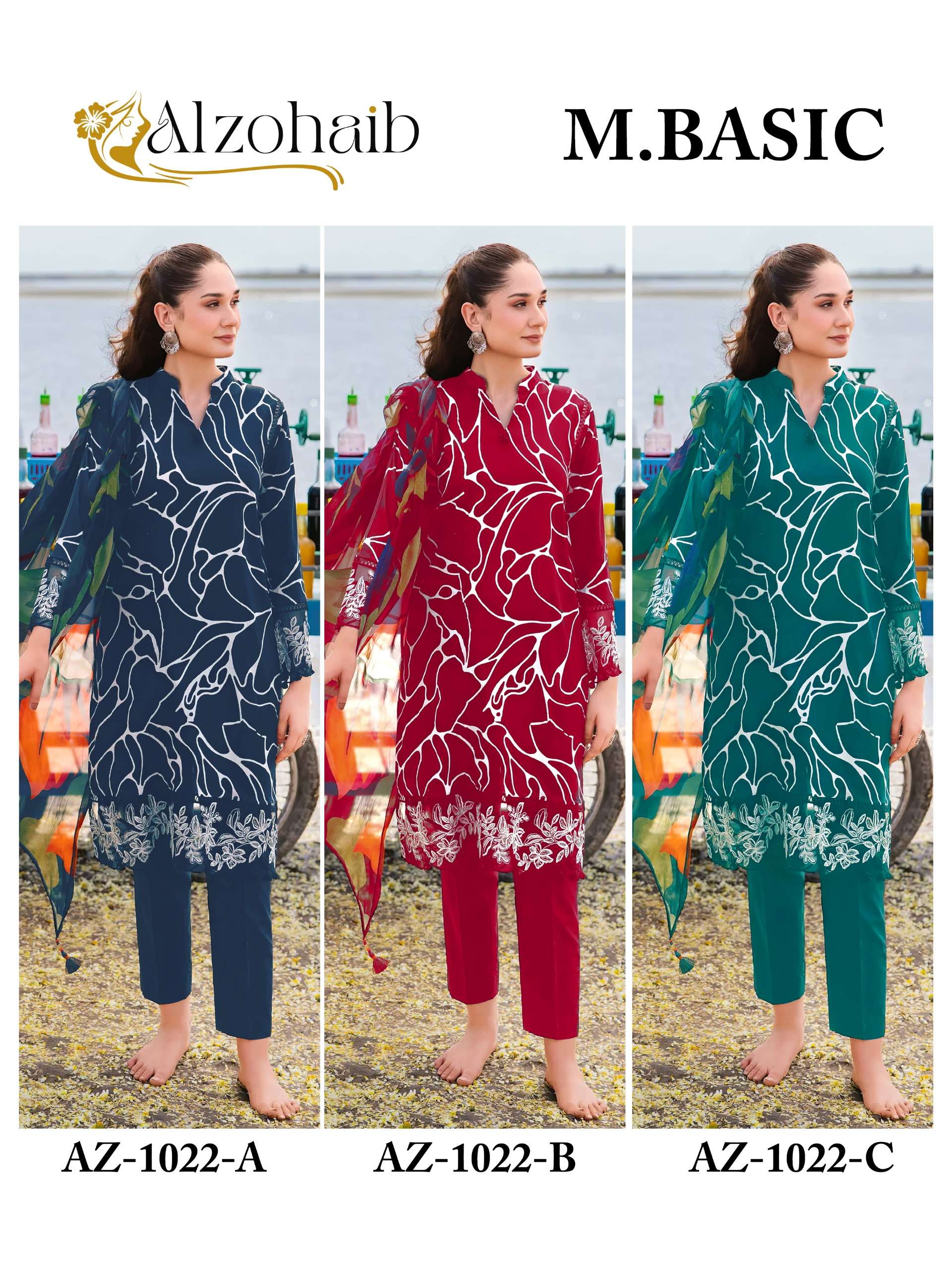 AL ZOHAIB M BASIC D NO 1022 COTTON FANCY WORK SALWAR KAMEEZ 