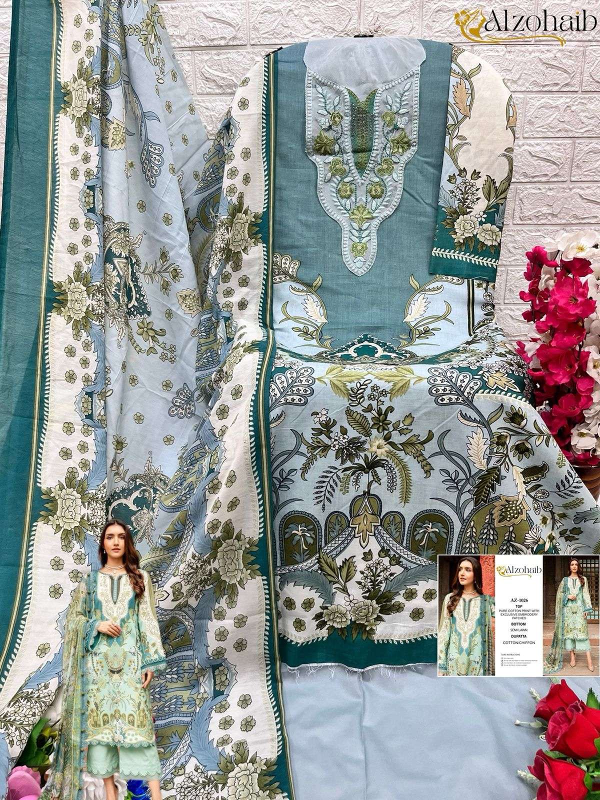 AL ZOHAIB QUEEN COURT VOL 1  COTTON PATCH EMBROIDERY SUIT