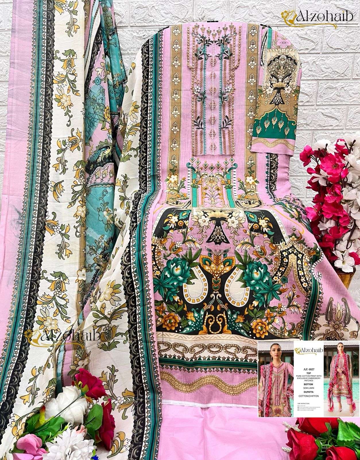 AL ZOHAIB QUEEN COURT VOL 1  COTTON PATCH EMBROIDERY SUIT