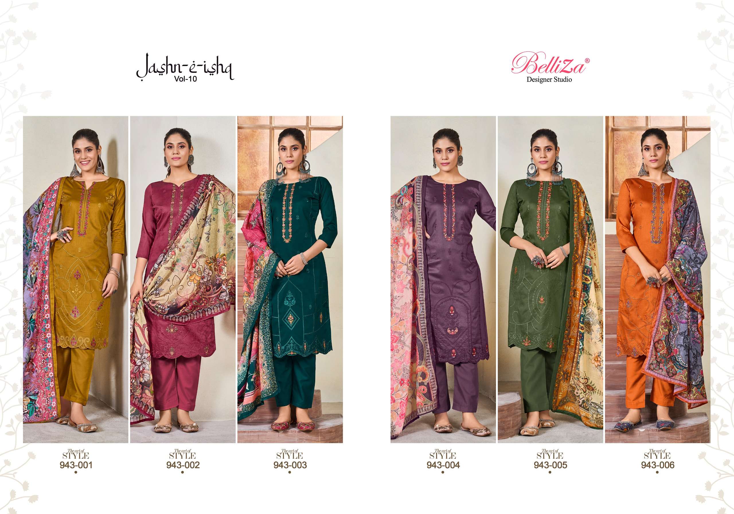 BELLIZA DESIGNER STUDIO JASHN E ISHQ VOL 10 JAM COTTON FANCY WORK SUIT