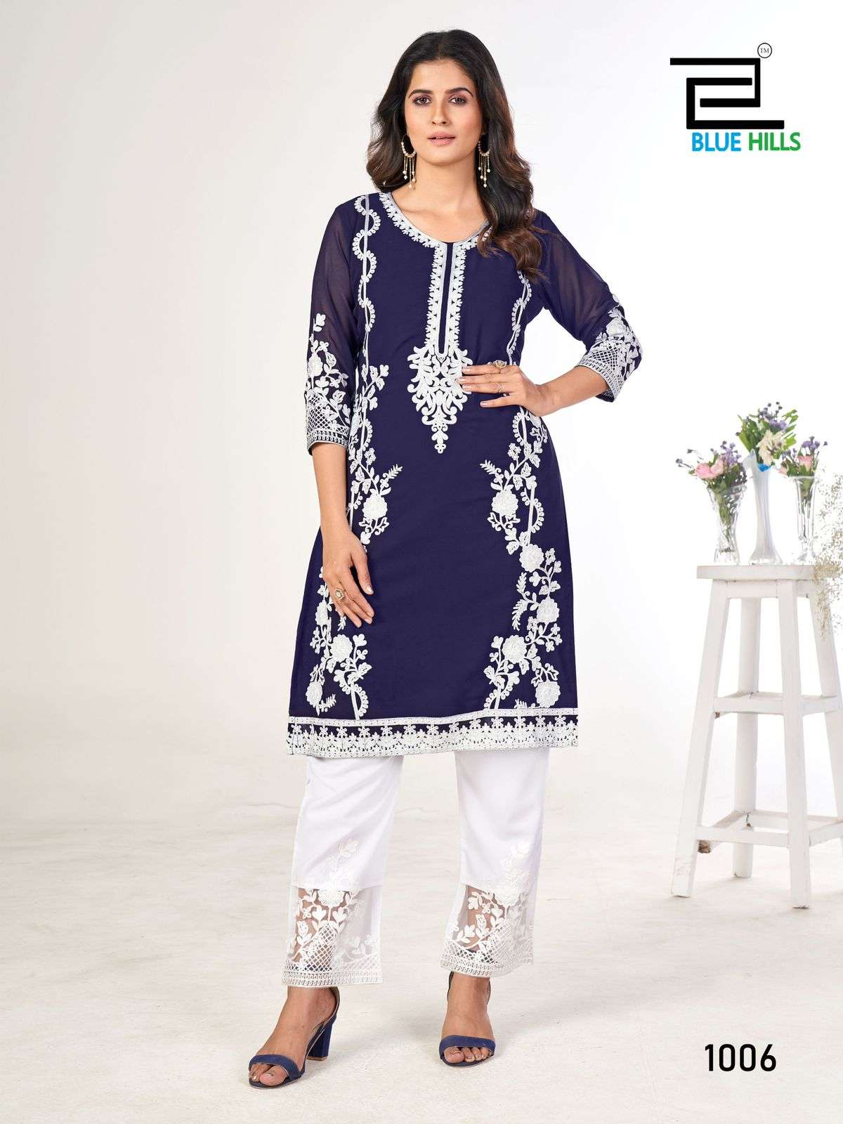 BLUE HILLS AHANA GEORGETTE FANCY WORK KURTI WITH PANT 