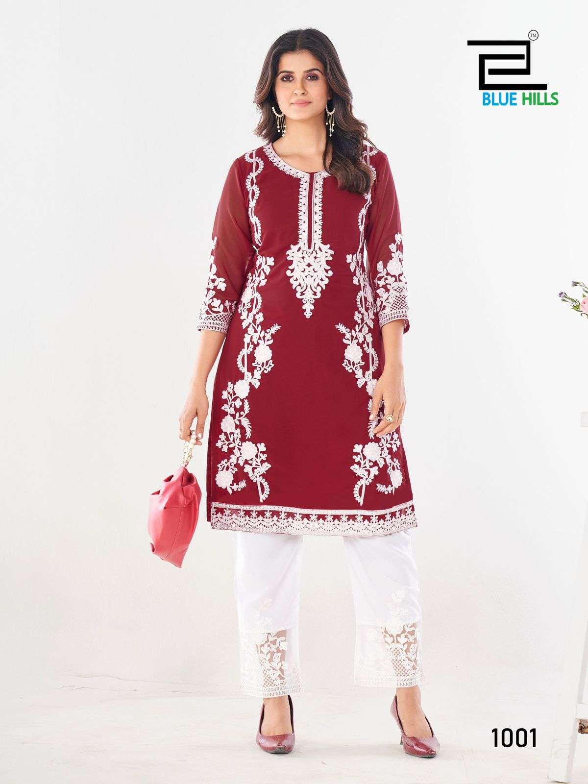 BLUE HILLS AHANA GEORGETTE FANCY WORK KURTI WITH PANT 