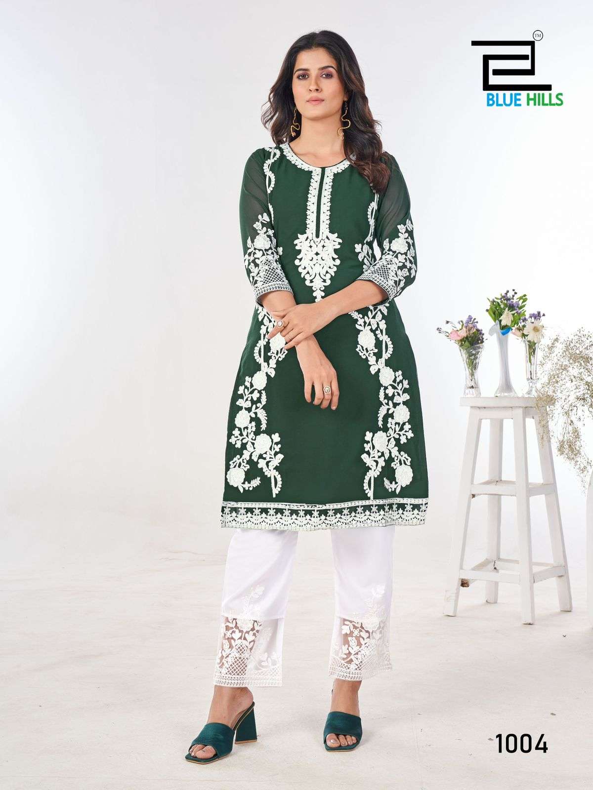 BLUE HILLS AHANA GEORGETTE FANCY WORK KURTI WITH PANT 