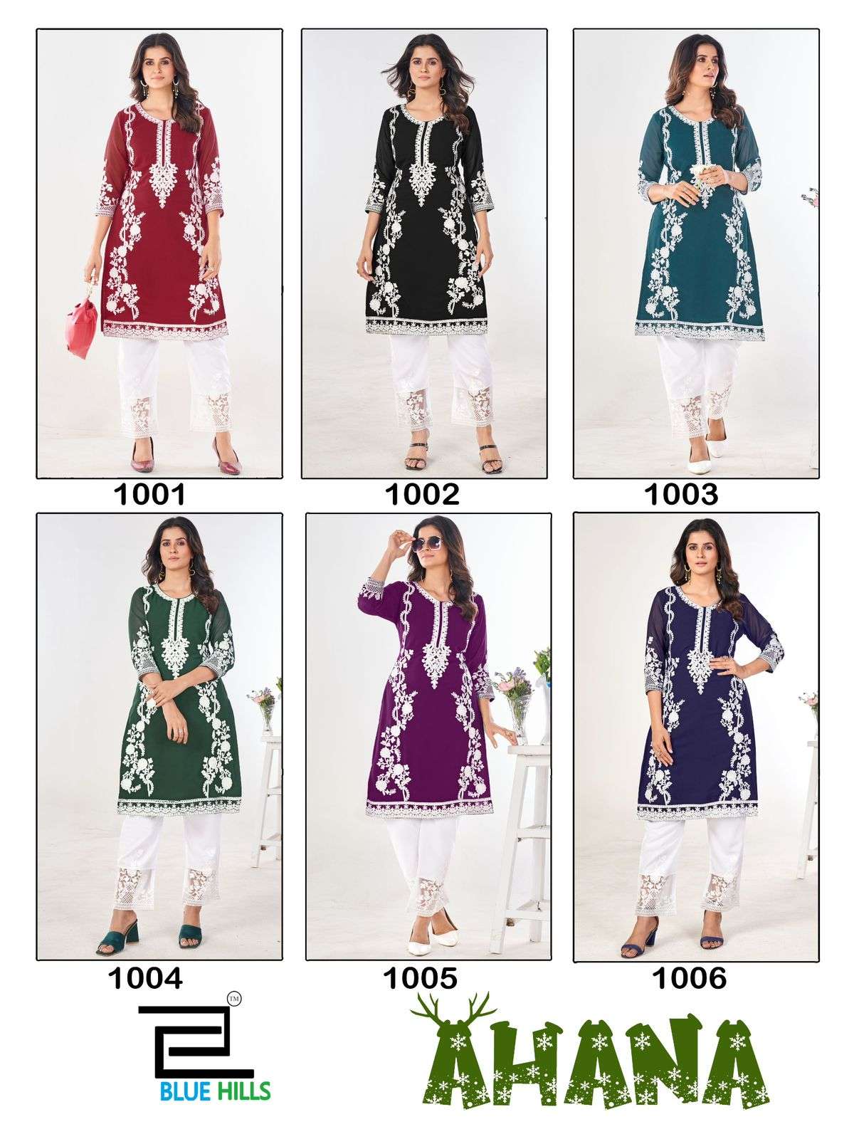 BLUE HILLS AHANA GEORGETTE FANCY WORK KURTI WITH PANT 