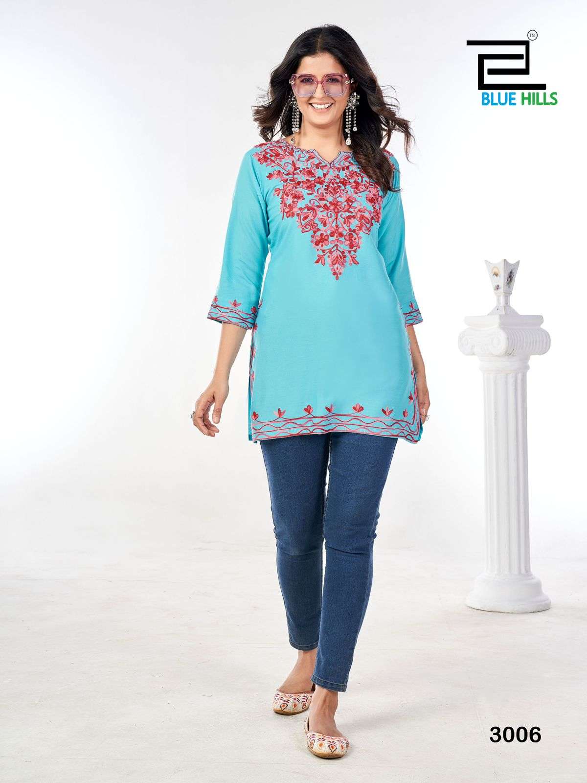 BLUE HILLS GULMARG VOL 3 RAYON FANCY WORK SHORT KURTI
