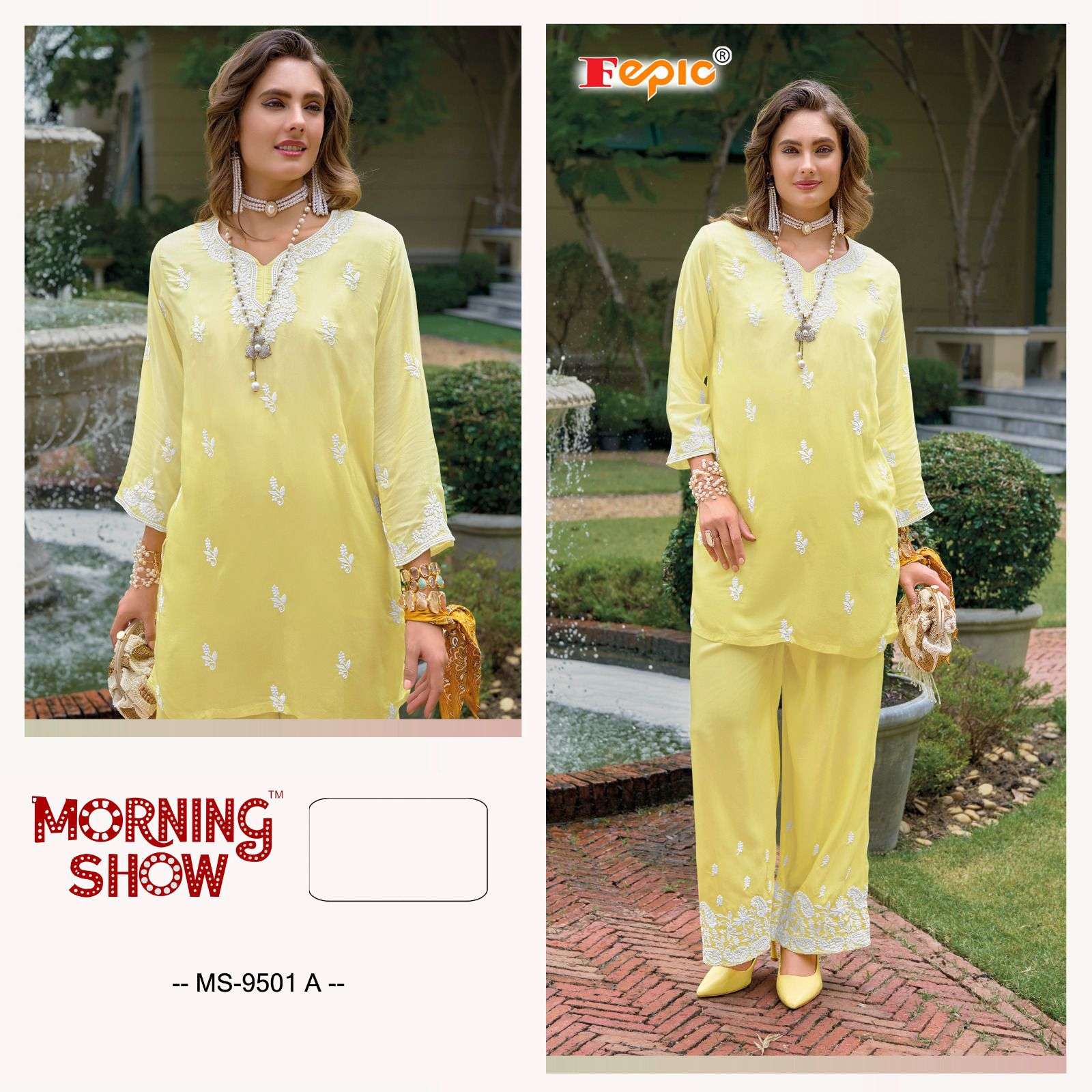 FEPIC MORNING SHOW MS 9501 MUSLIN DESIGNER KURTI WITH PLAZZO SET 