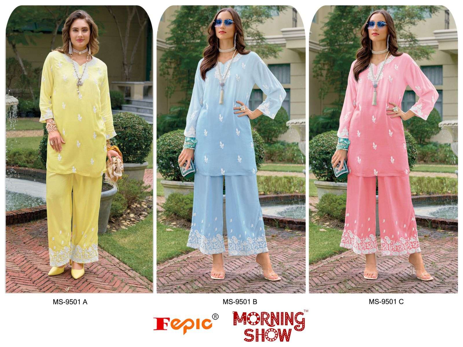 FEPIC MORNING SHOW MS 9501 MUSLIN DESIGNER KURTI WITH PLAZZO SET 