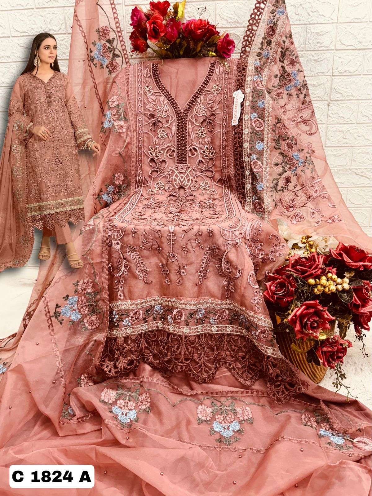 FEPIC ROSEMEEN C 1824 ORGANZA EMBROIDERED PAKISTANI SUIT