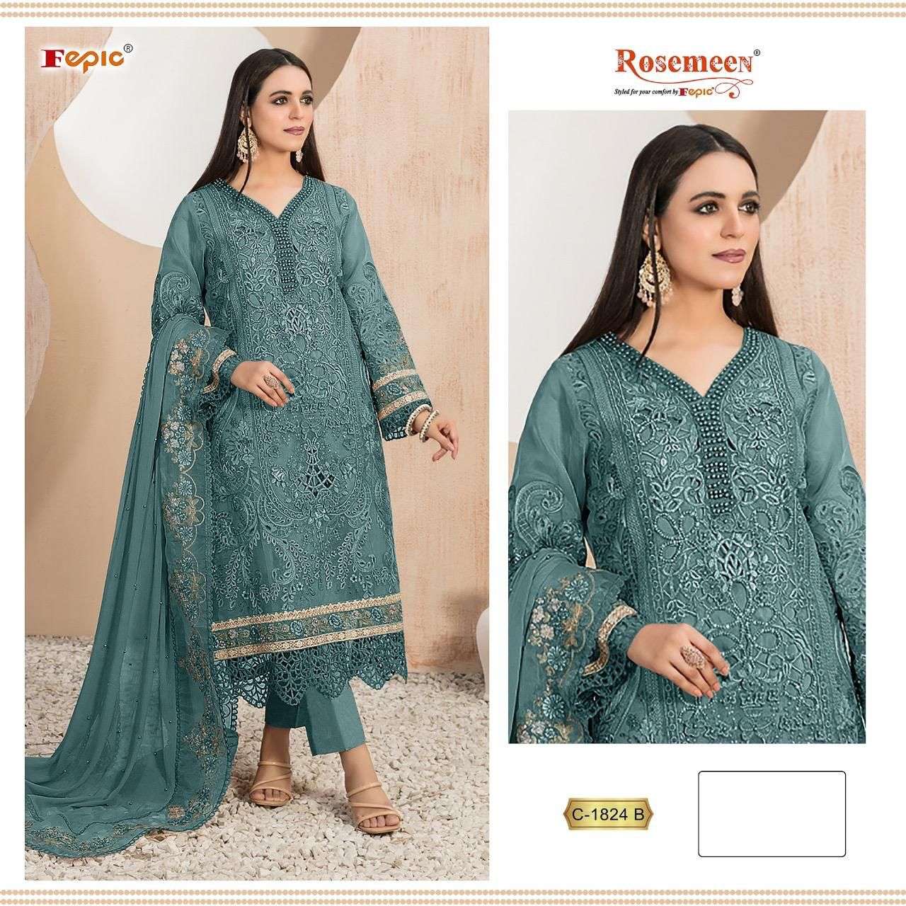 FEPIC ROSEMEEN C 1824 ORGANZA EMBROIDERED PAKISTANI SUIT