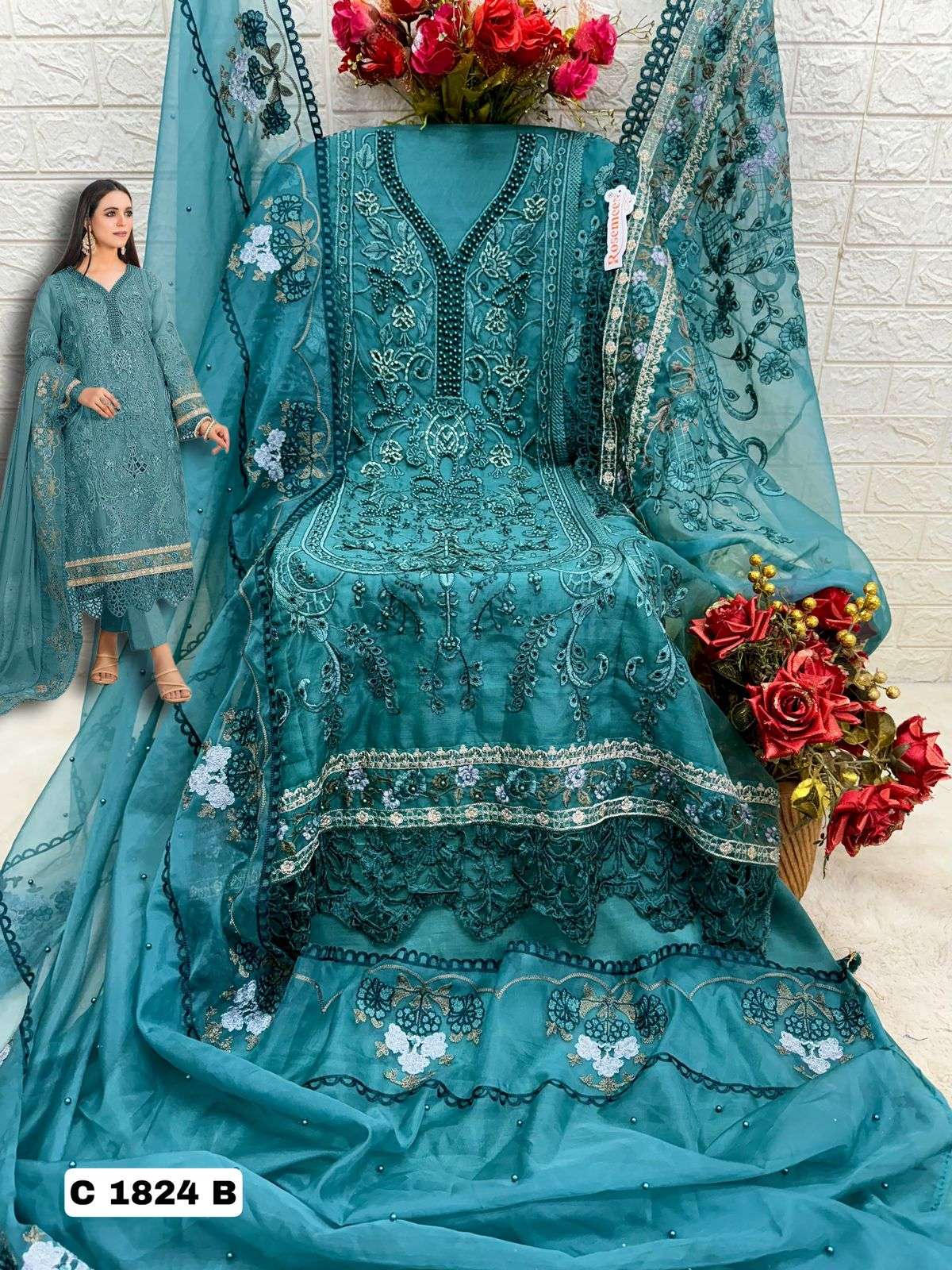 FEPIC ROSEMEEN C 1824 ORGANZA EMBROIDERED PAKISTANI SUIT