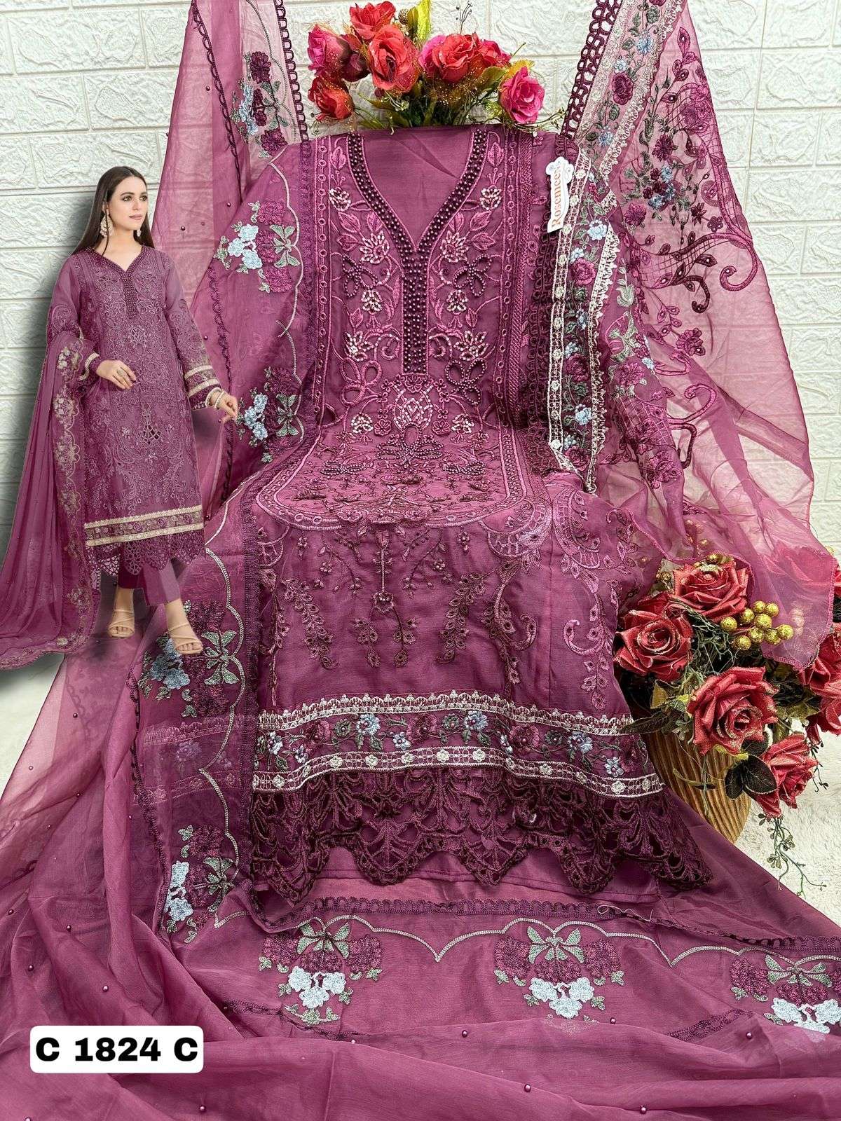 FEPIC ROSEMEEN C 1824 ORGANZA EMBROIDERED PAKISTANI SUIT