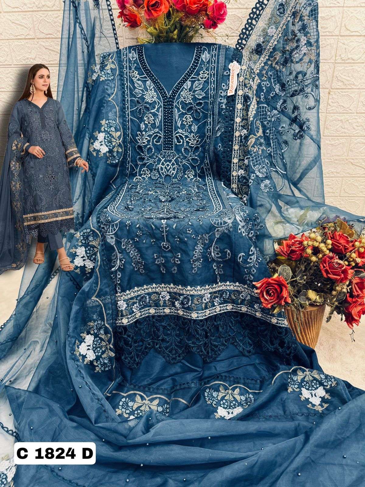 FEPIC ROSEMEEN C 1824 ORGANZA EMBROIDERED PAKISTANI SUIT