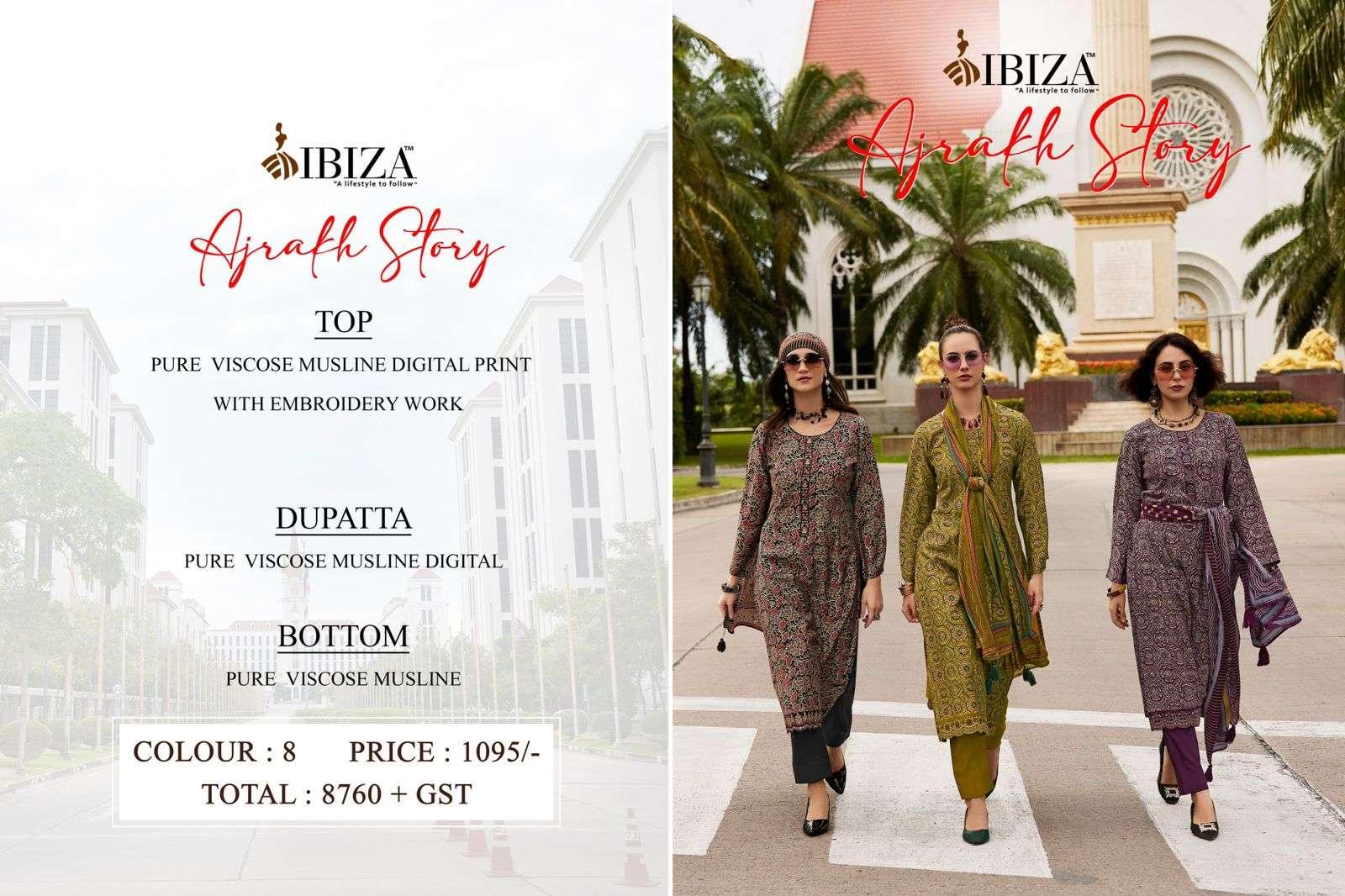  IBIZA AJRAKH STORY VISCOSE PRINT WITH EMBROIDERY WORK SUIT