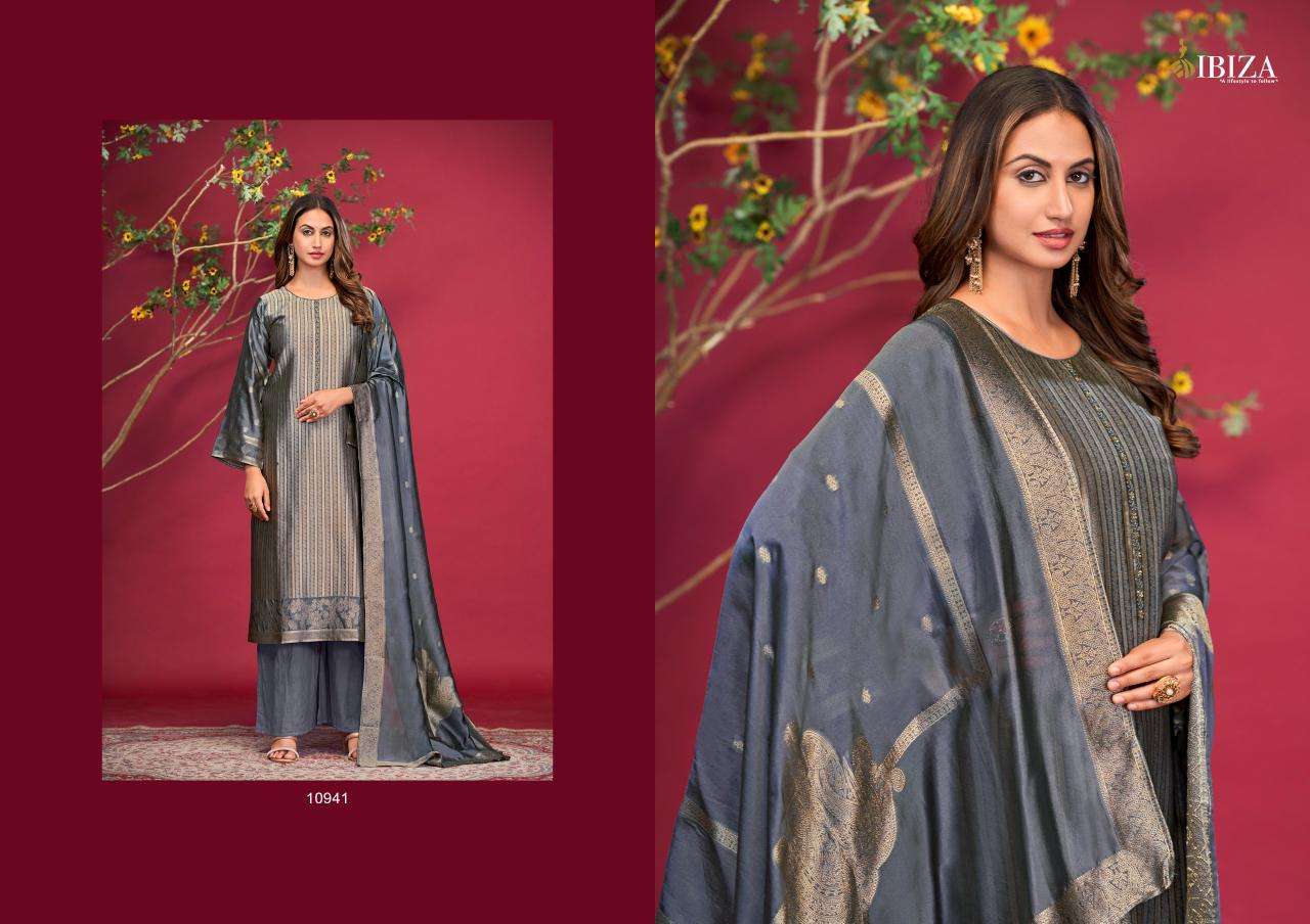 IBIZA MILANA SILK JACQUARD HAND WORK DESIGNER SUIT 