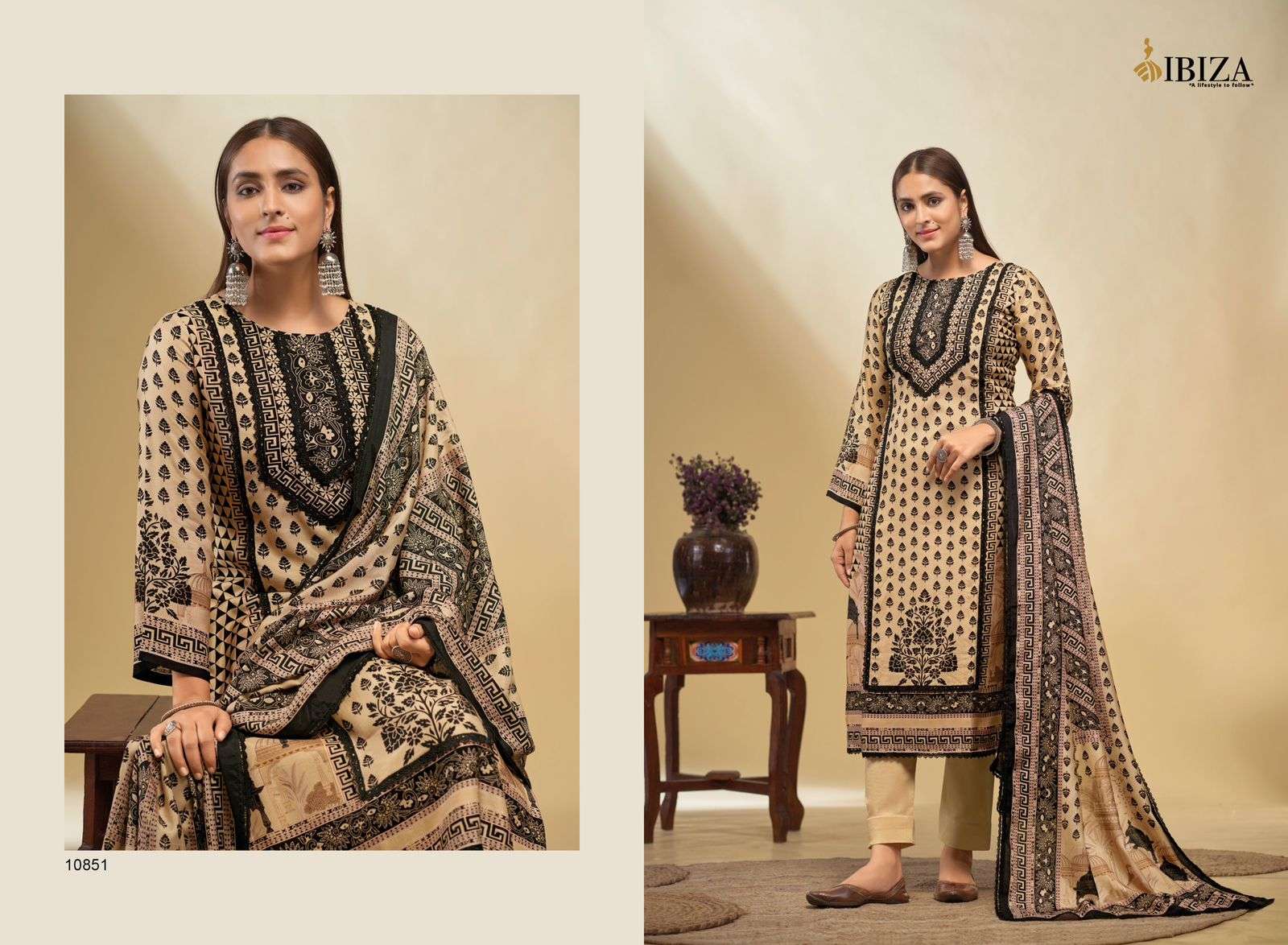 IBIZA RIYASAT VOL 7 MUSLIN DIGITAL PRINT WITH FANCY HAND WORK SUIT