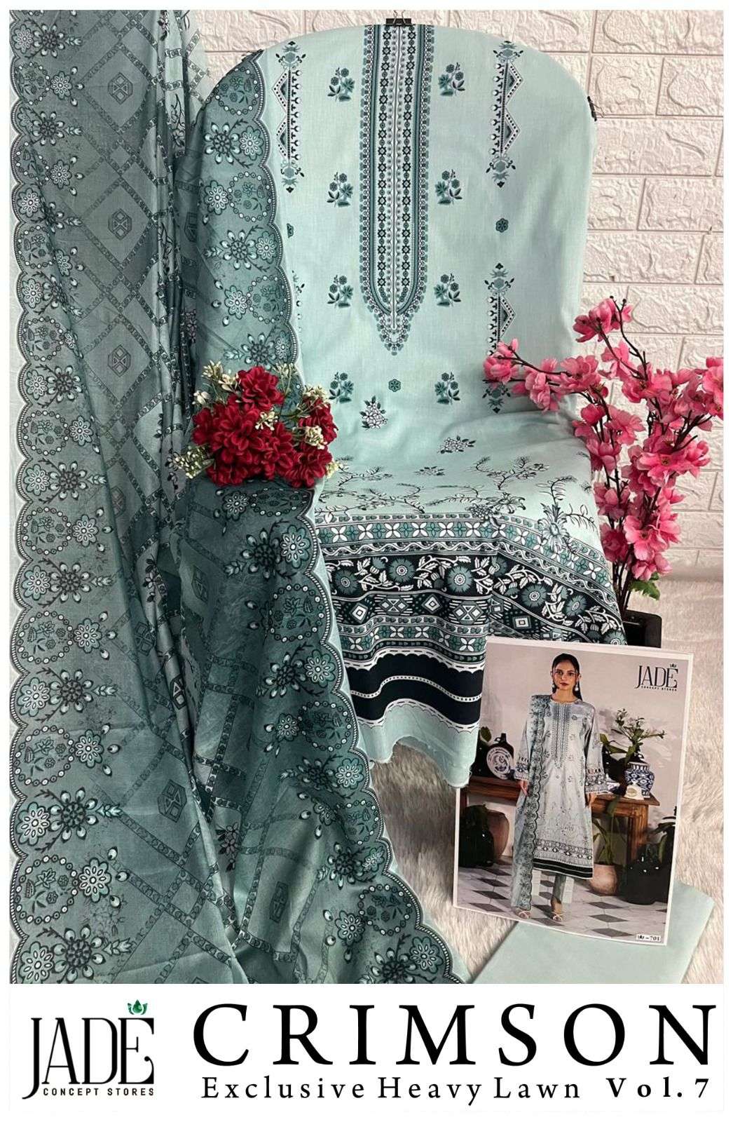 JADE CRIMSON EXCLUSIVE HEAVY LAWN COLLECTION VOL 7 DIGITAL PRINT SUIT 