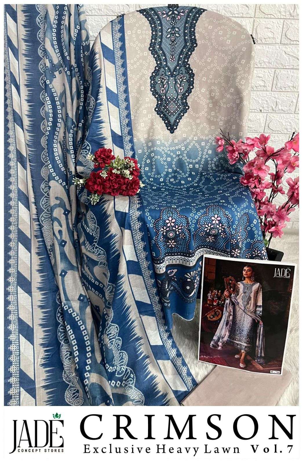 JADE CRIMSON EXCLUSIVE HEAVY LAWN COLLECTION VOL 7 DIGITAL PRINT SUIT 
