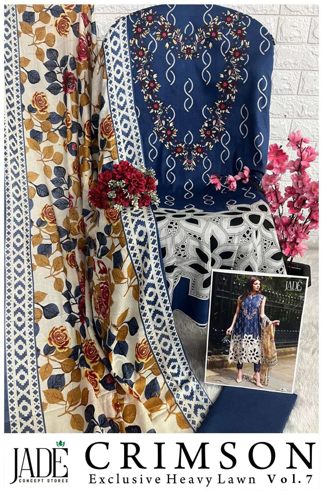 JADE CRIMSON EXCLUSIVE HEAVY LAWN COLLECTION VOL 7 DIGITAL PRINT SUIT 