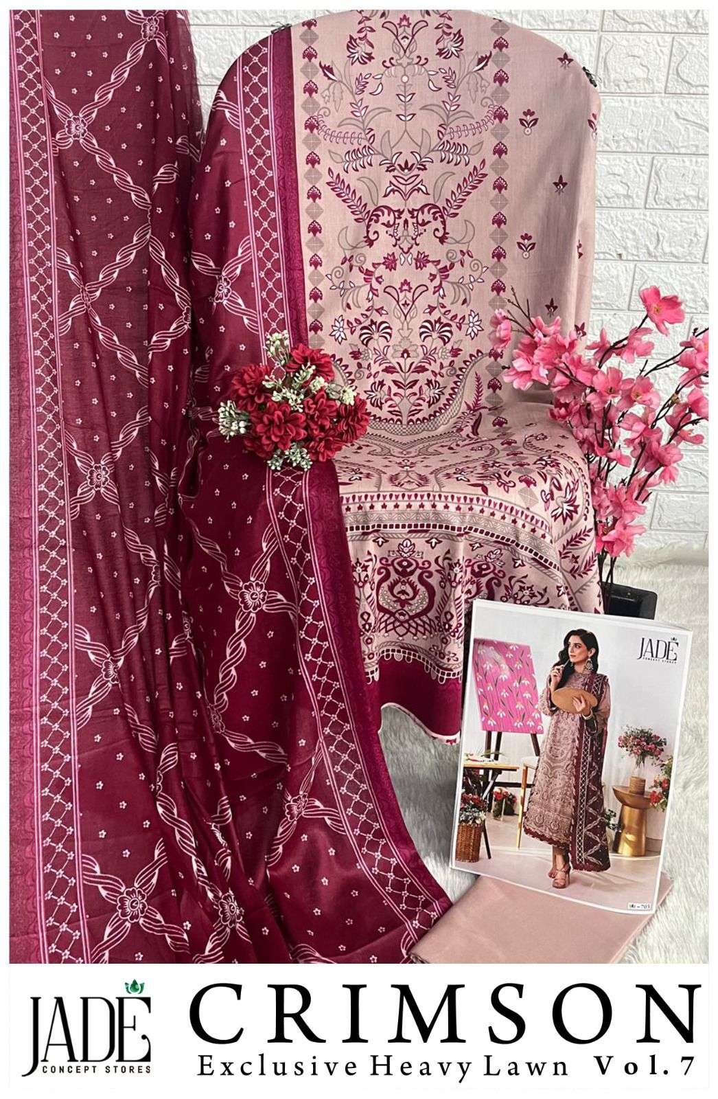 JADE CRIMSON EXCLUSIVE HEAVY LAWN COLLECTION VOL 7 DIGITAL PRINT SUIT 