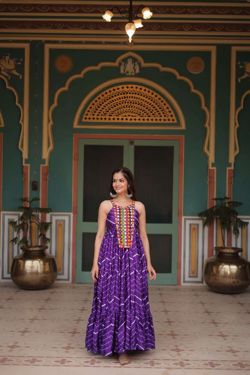 KA 1122 FANCY LEHERIYA PRINT FANCY NAVRATRI WEAR GOWN 