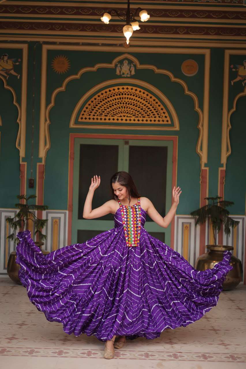 KA 1122 FANCY LEHERIYA PRINT FANCY NAVRATRI WEAR GOWN 