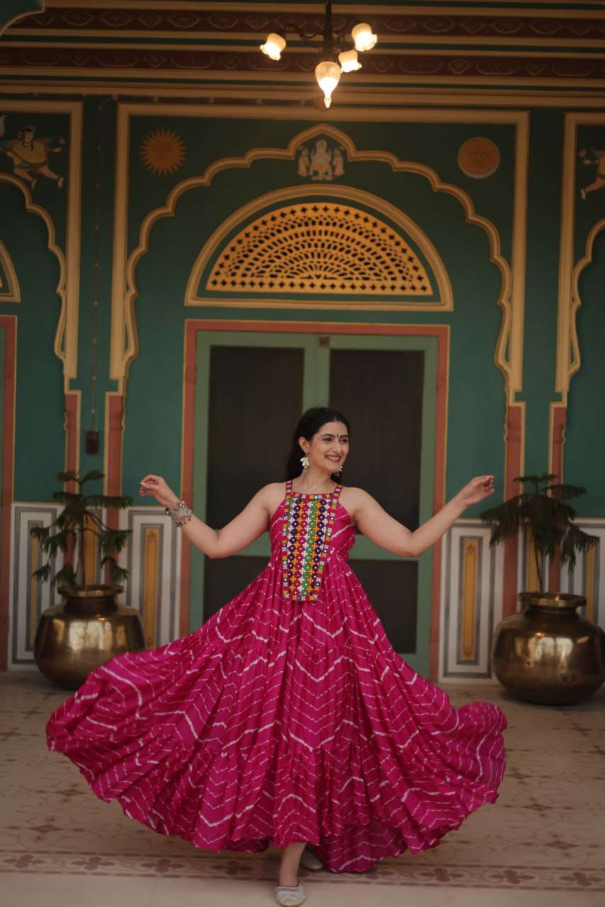 KA 1122 FANCY LEHERIYA PRINT FANCY NAVRATRI WEAR GOWN 