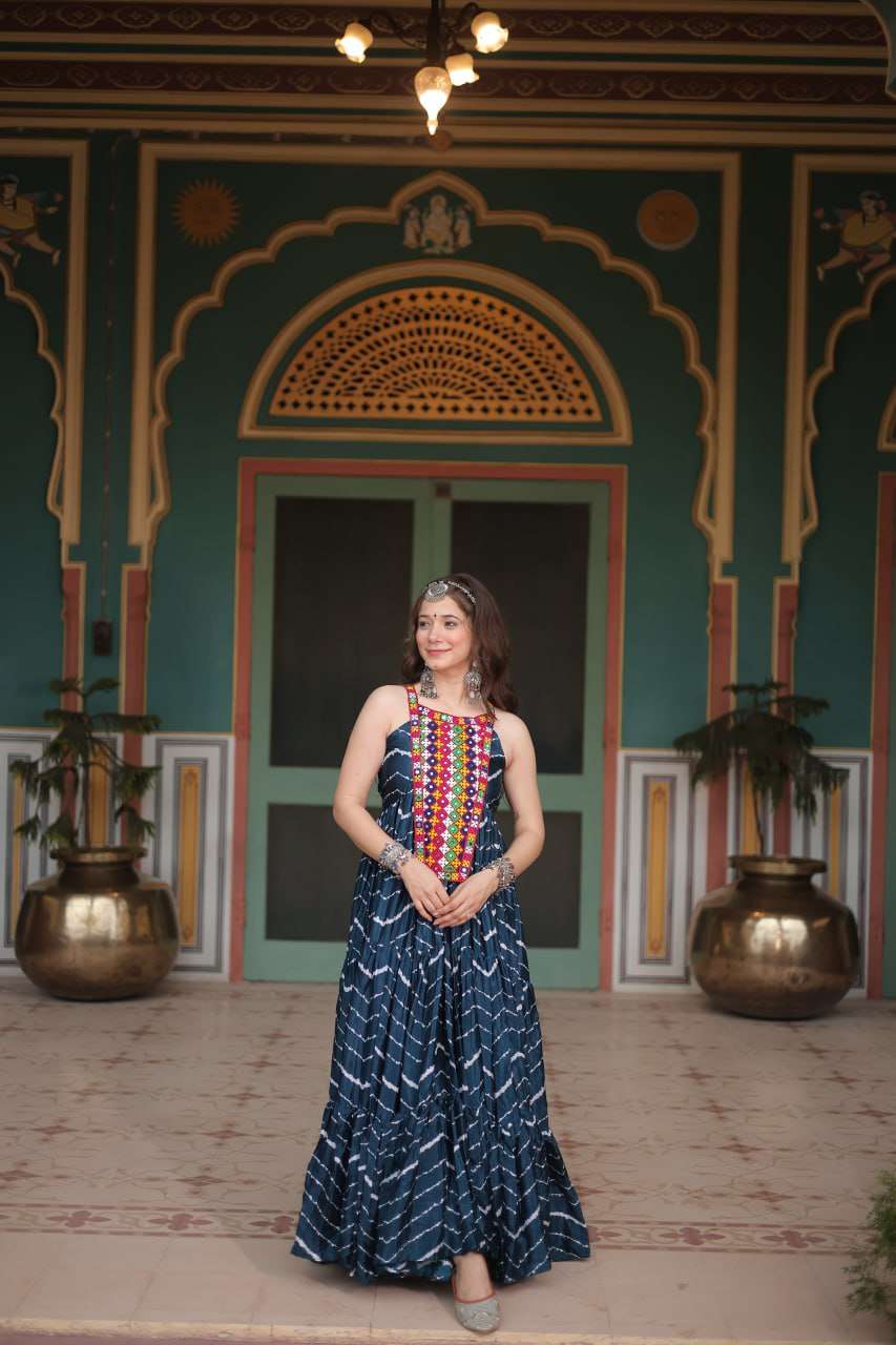 KA 1122 FANCY LEHERIYA PRINT FANCY NAVRATRI WEAR GOWN 
