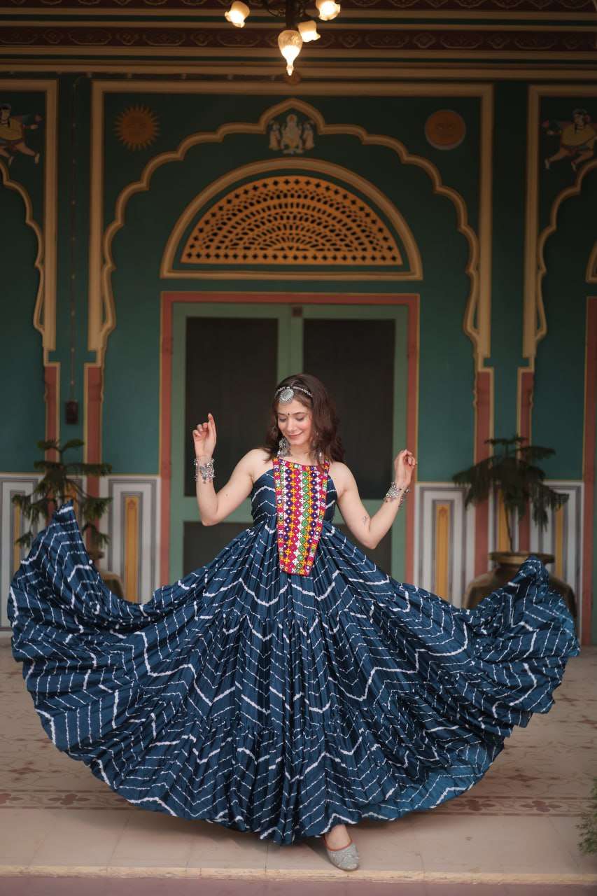 KA 1122 FANCY LEHERIYA PRINT FANCY NAVRATRI WEAR GOWN 