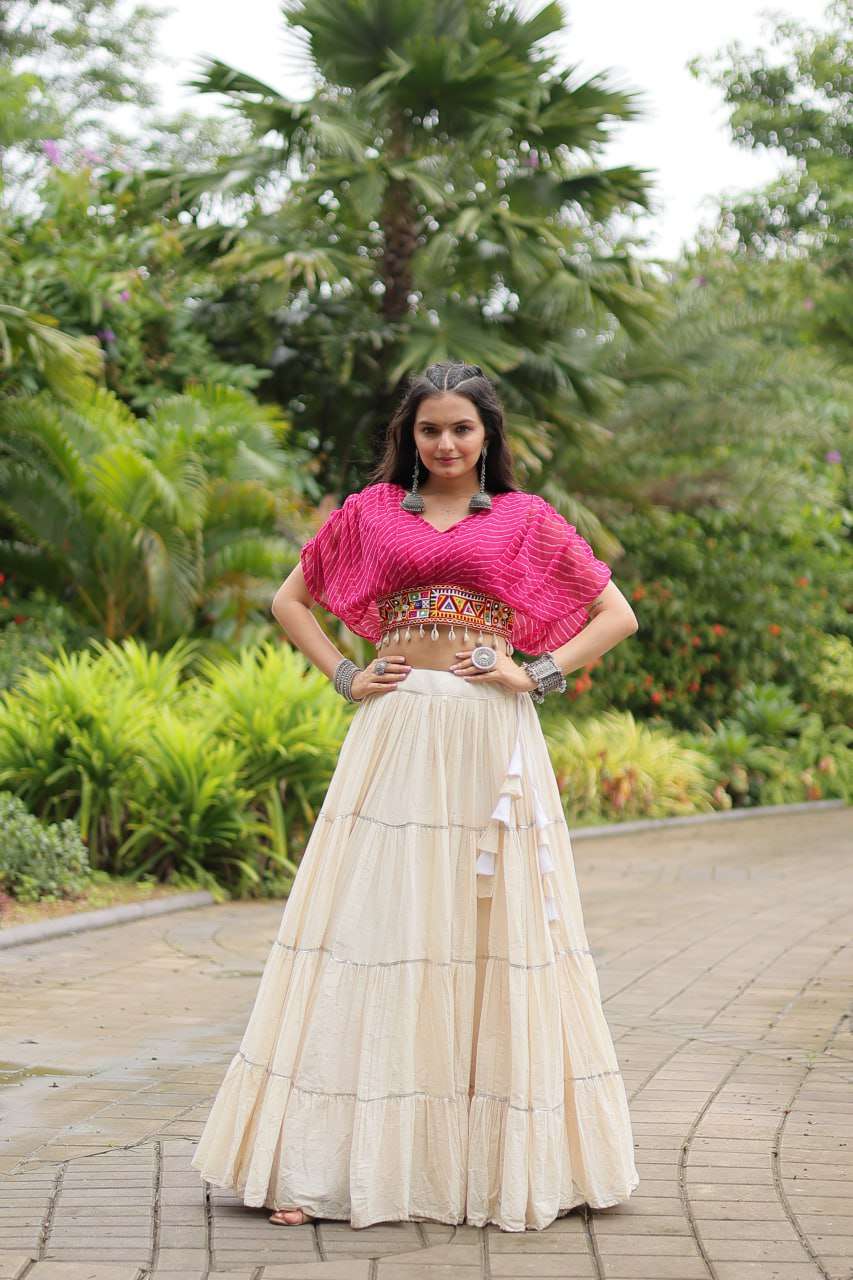 MF NAVRATRI WEAR LEHERIYA PRINT TOP WITH SKIRT SET